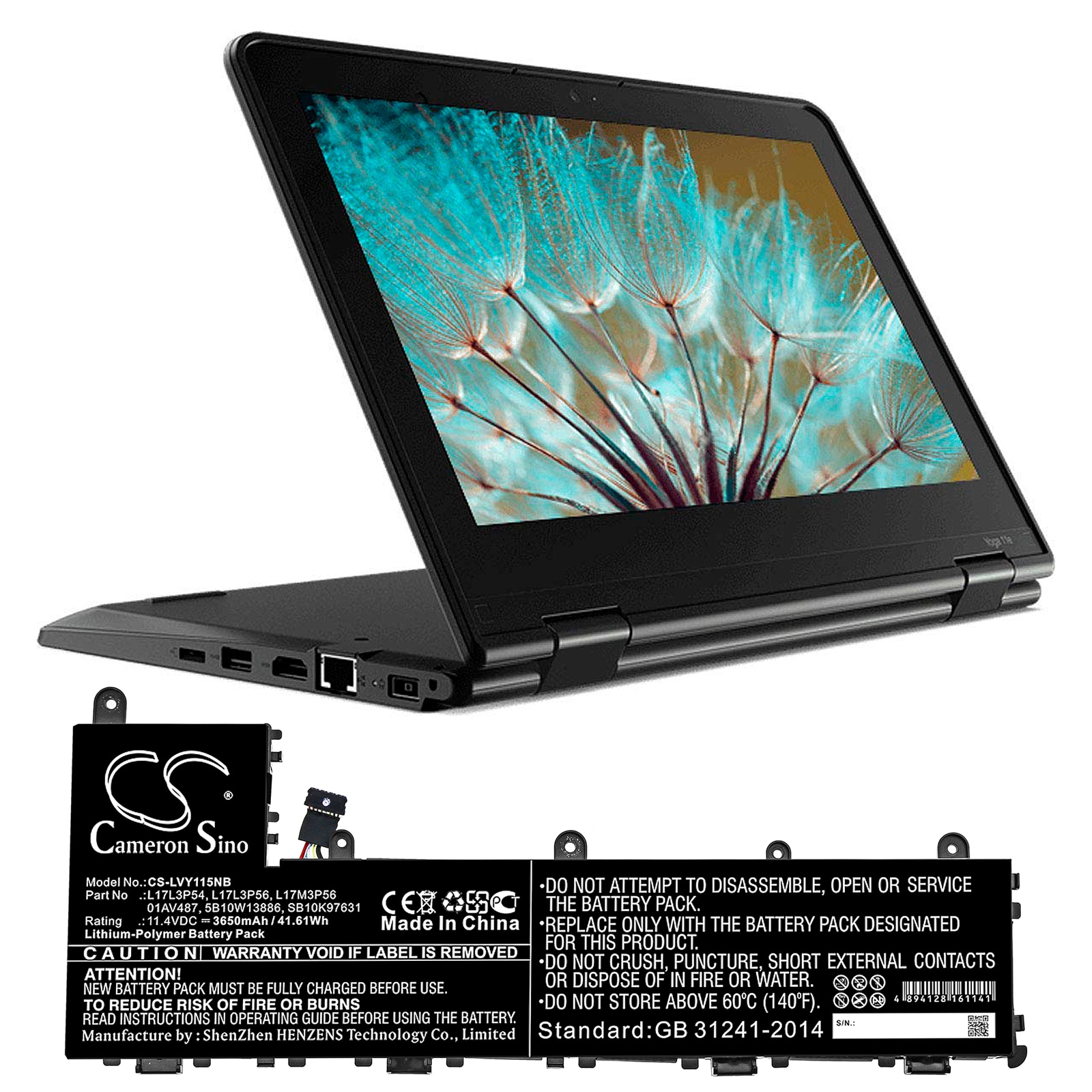 Batteri til bærbar PC for Lenovo Yoga 11E 5th, ThinkPad Yoga 11e 5th Gen og andre.