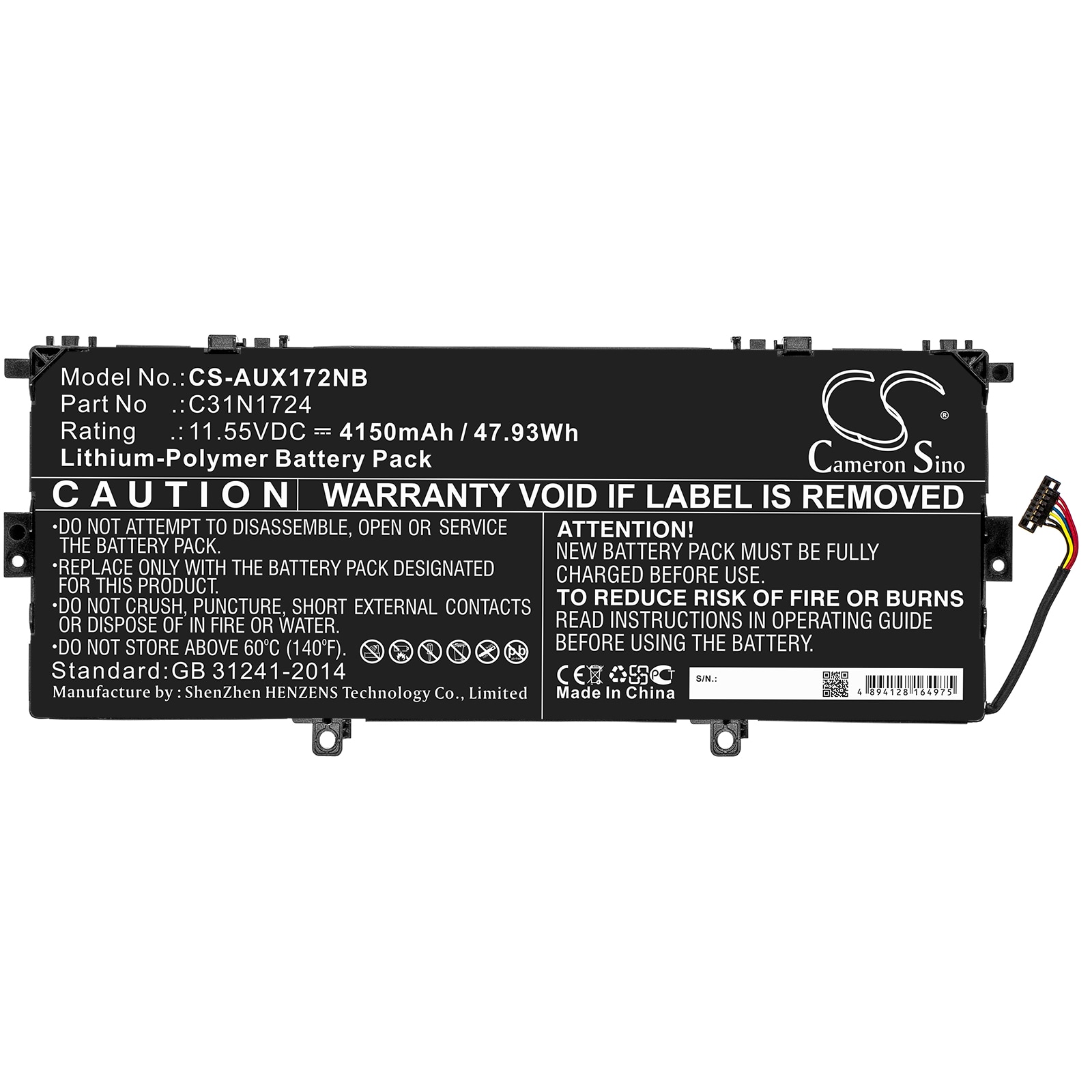 Batteri til bærbar PC for Asus ZenBook 13 UX331UN-EG011T, U3100FAL og andre.