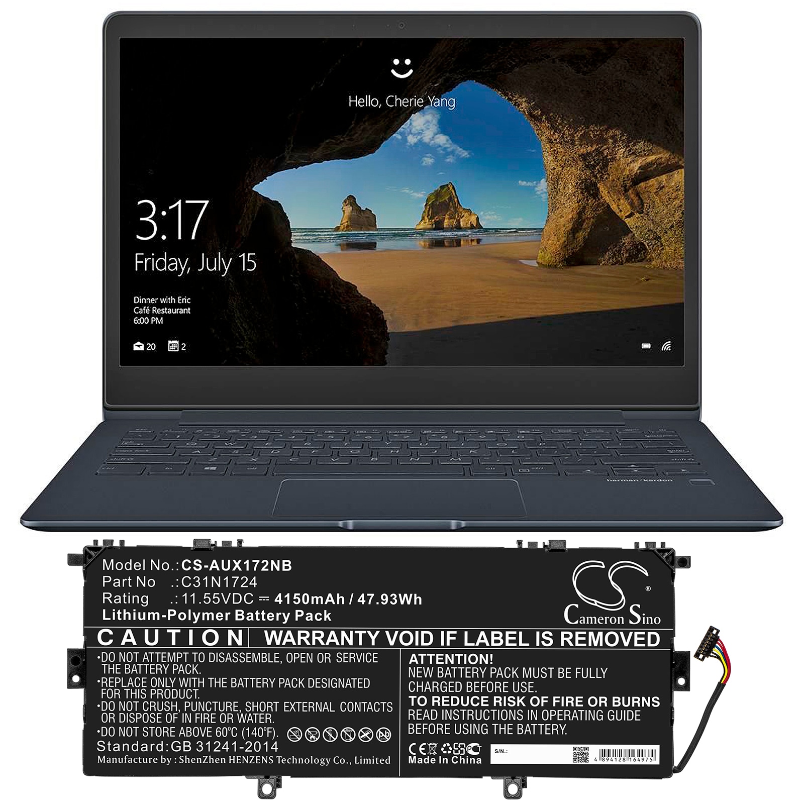 Batteri til bærbar PC for Asus ZenBook 13 UX331UN-EG011T, U3100FAL og andre.