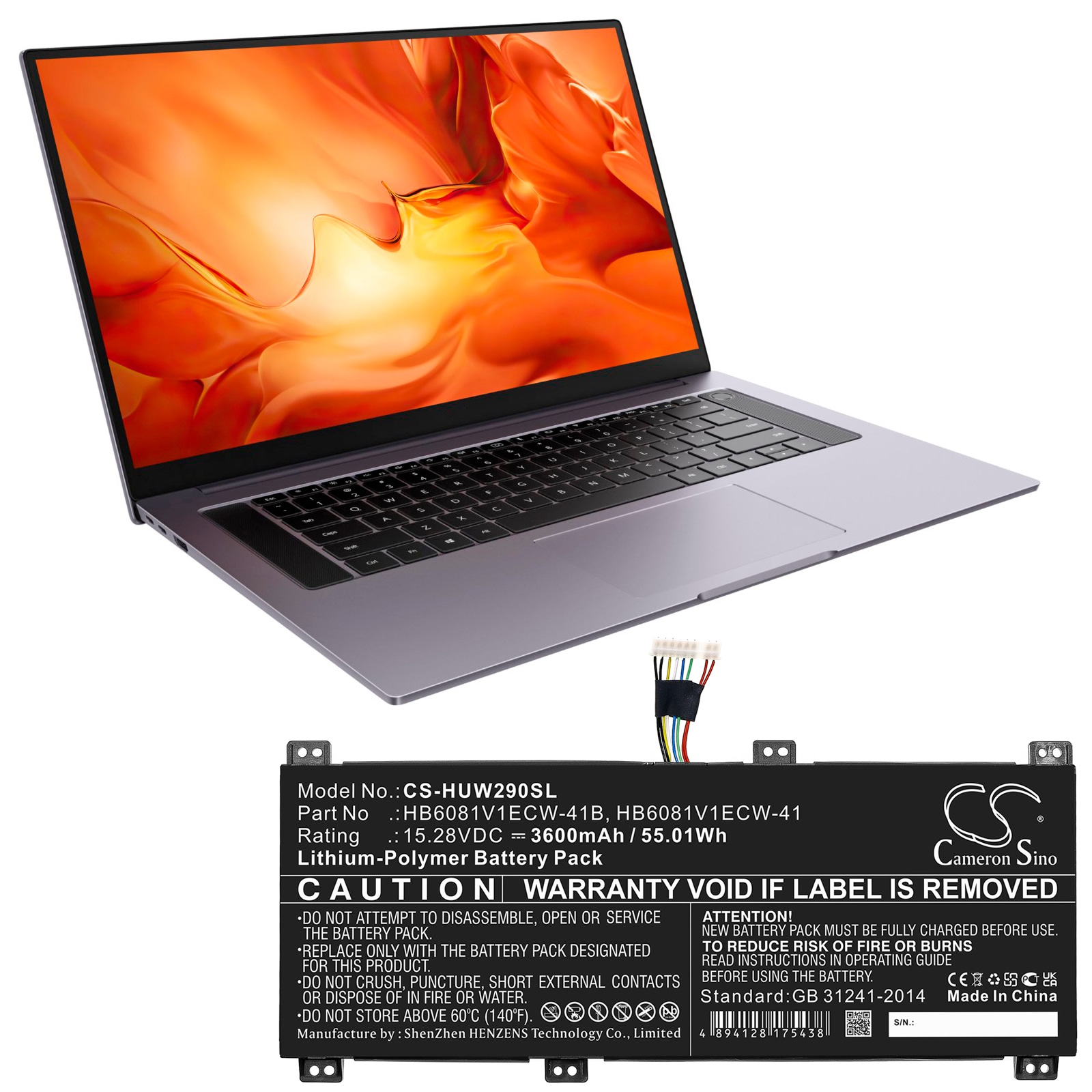 Batteri til bærbar PC for Huawei MateBook D 16, HBL-W29, MagicBook Pro 2020 og andre.