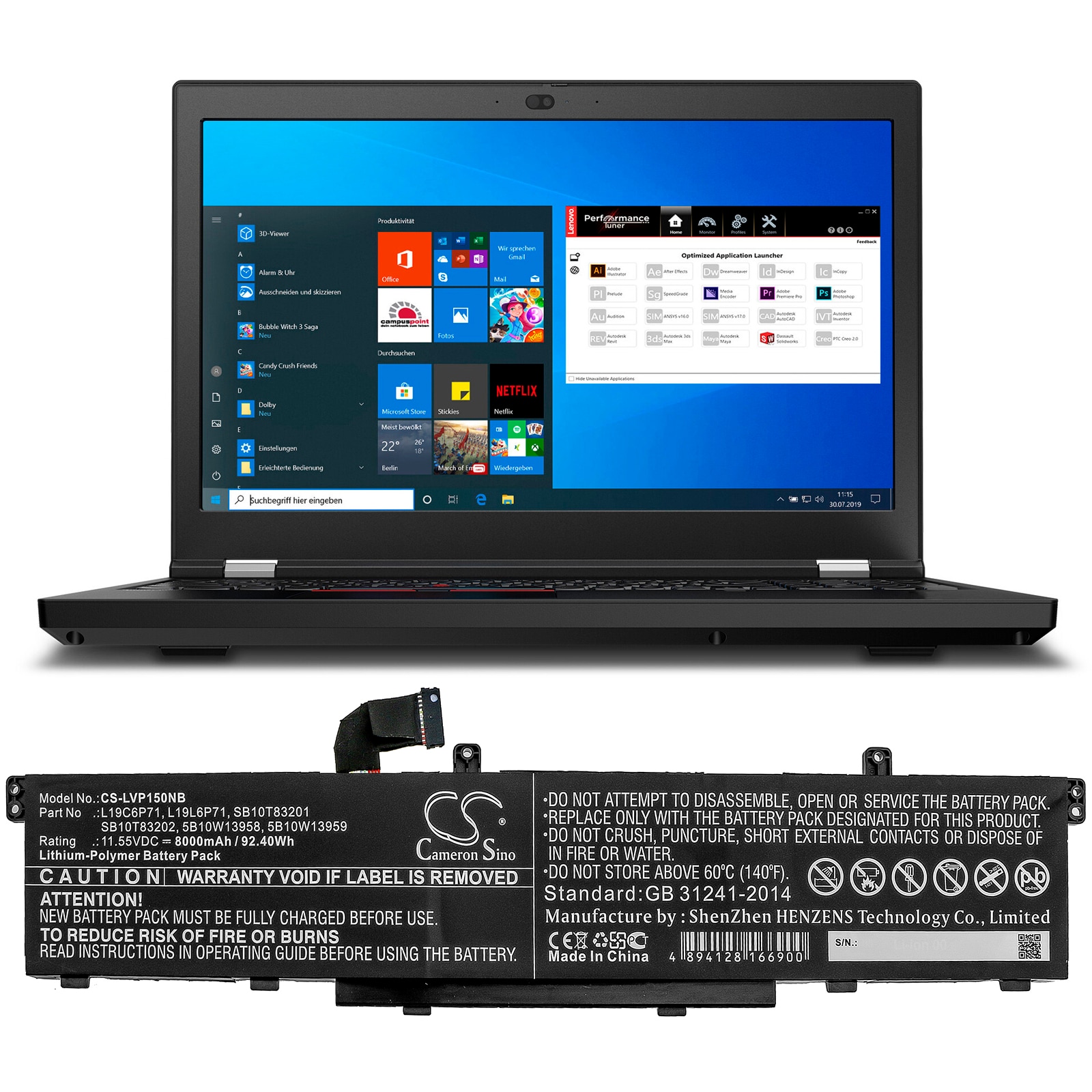 Batteri til bærbar PC for Lenovo ThinkPad P15 Gen 1 20SUS0GA00 og andre.