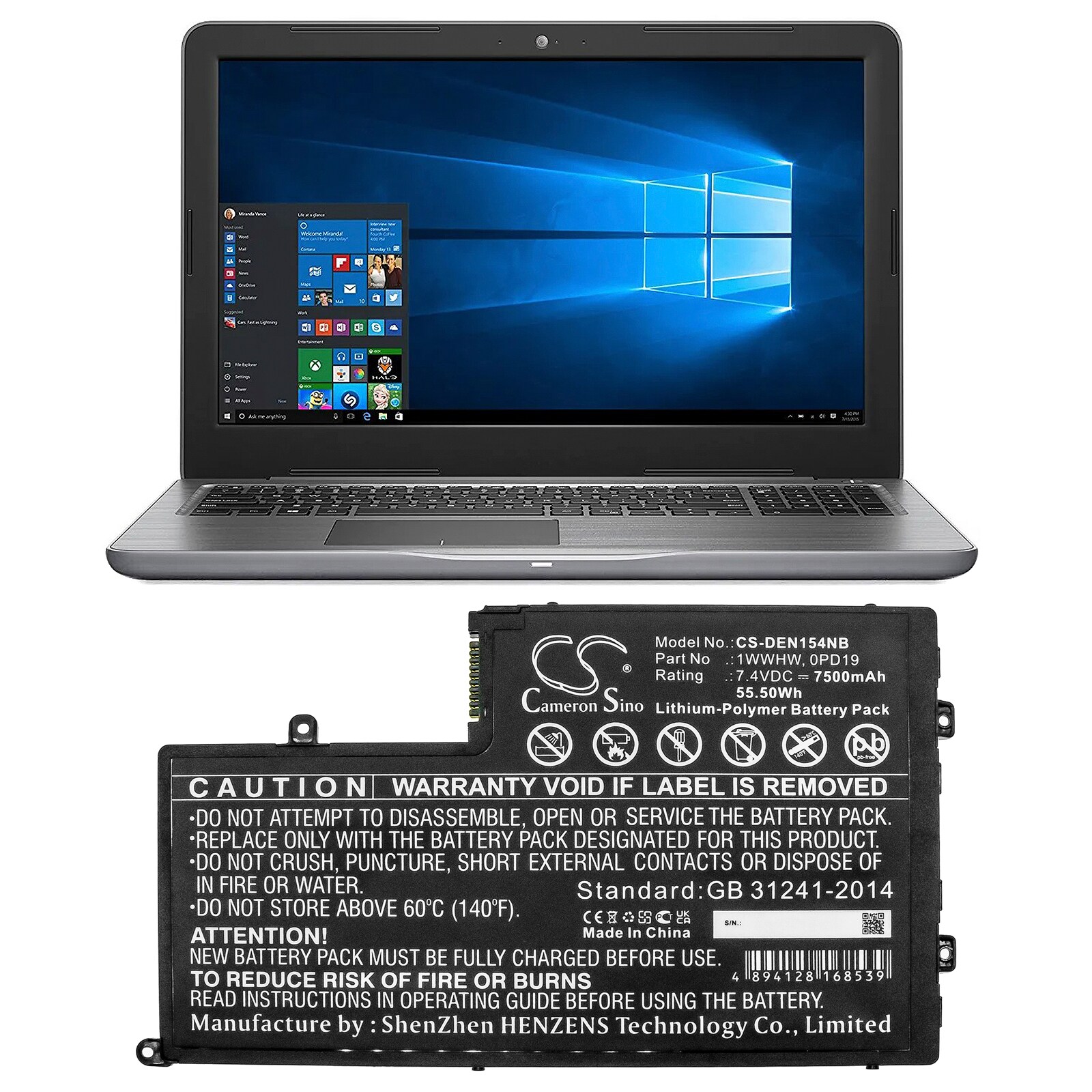 Batteri til bærbar PC for DELL INS15-5565-D1945A, INSPIRON INS15LD-4528B og andre