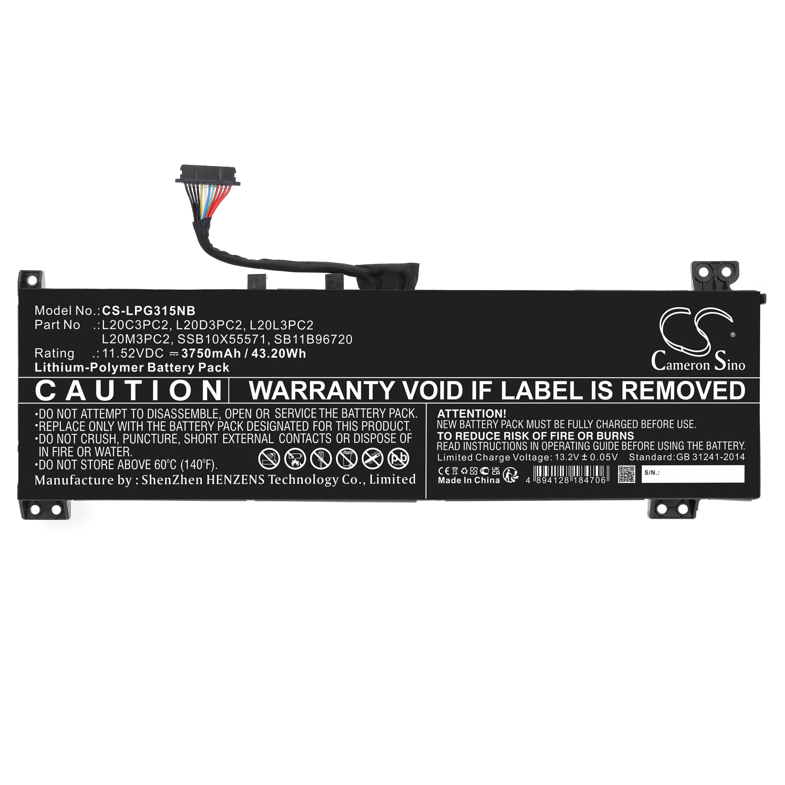 Batteri til bærbar PC for Lenovo IdeaPad Gaming 3 15ACH6 82K201EVMX og andre.