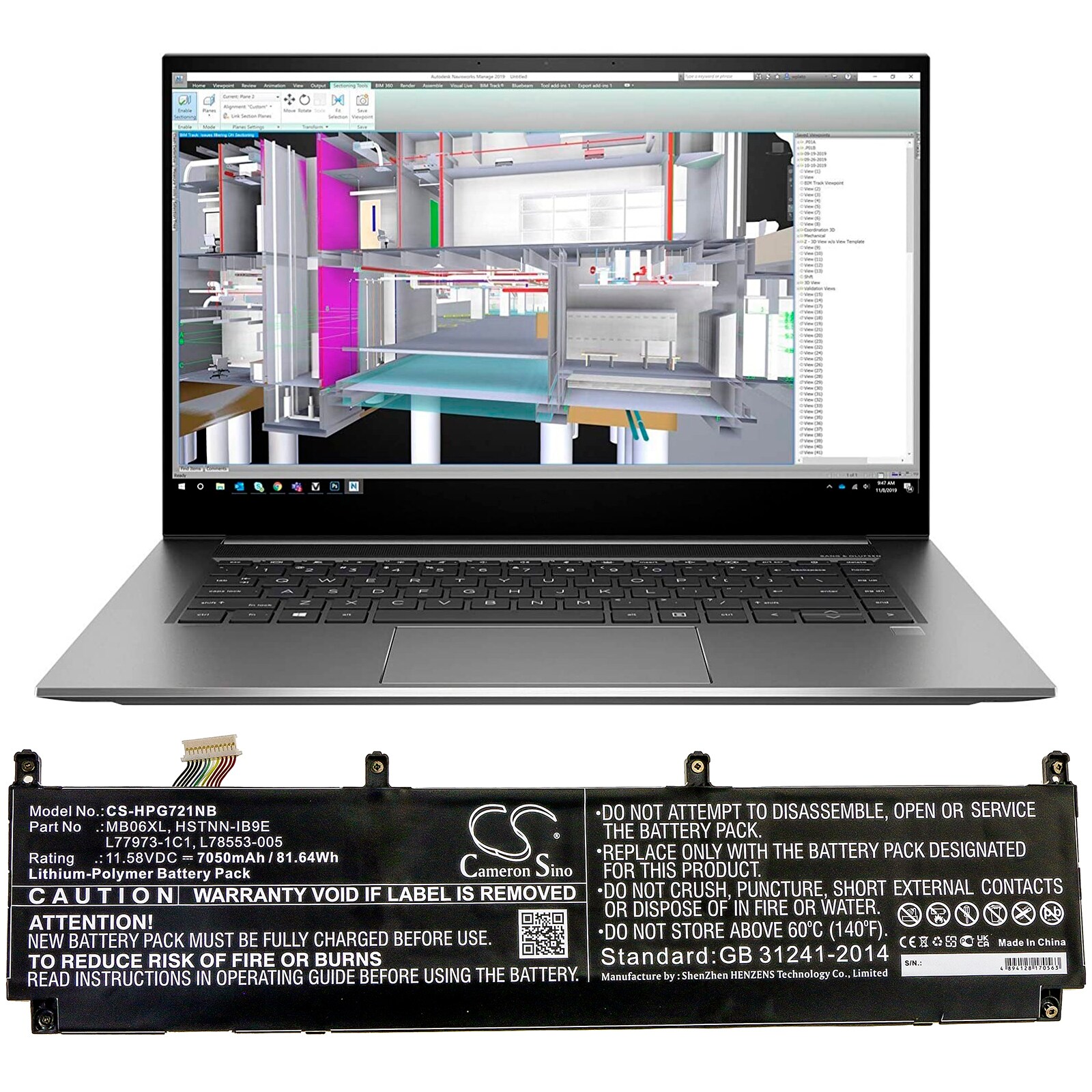 Batteri til bærbar PC for HP ZBook Studio G7 2J3H8PA og andre