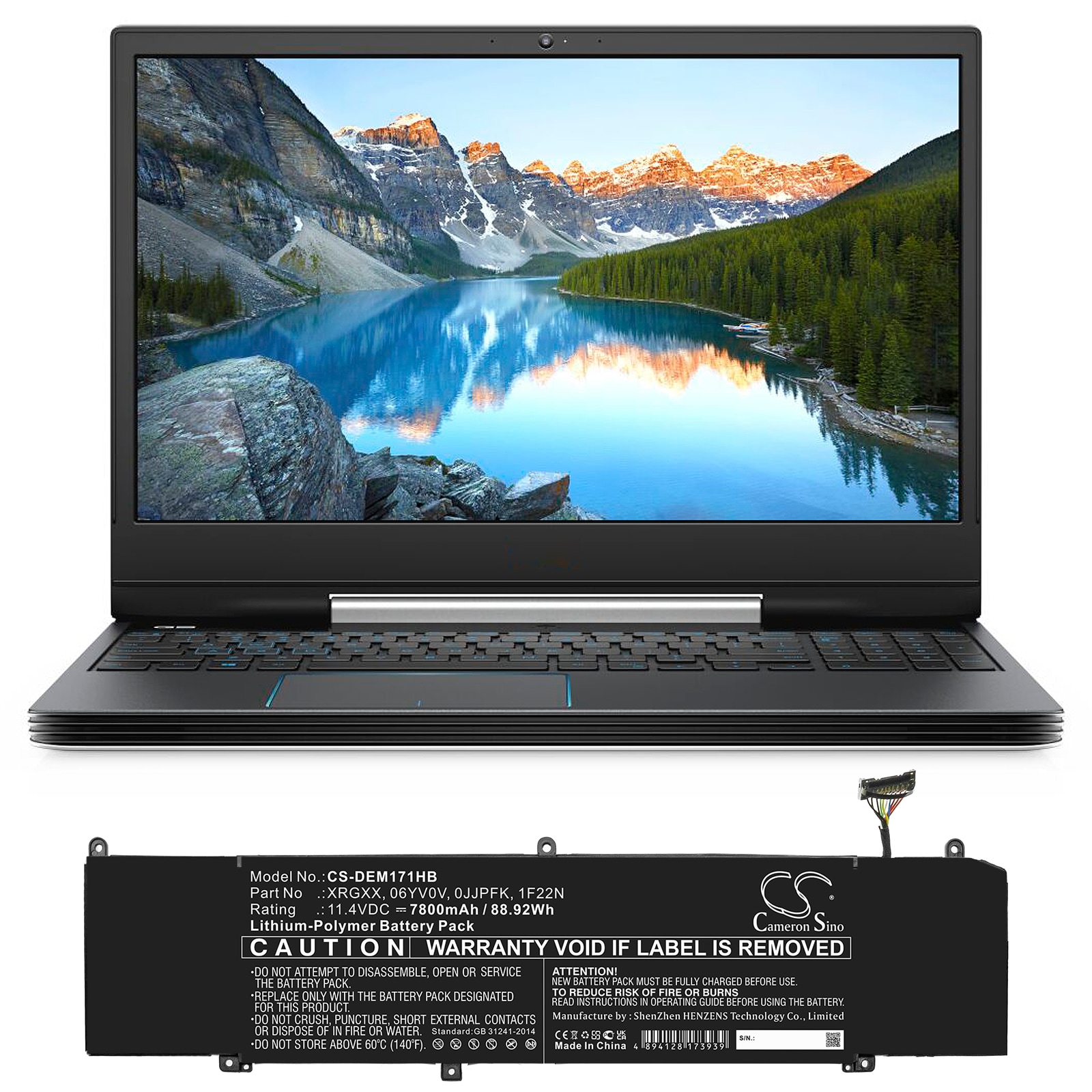 Batteri til bærbar PC for DELL G5 5590-D2785W, ALW15M-D1523S, G7 7590-D2785B og andre.