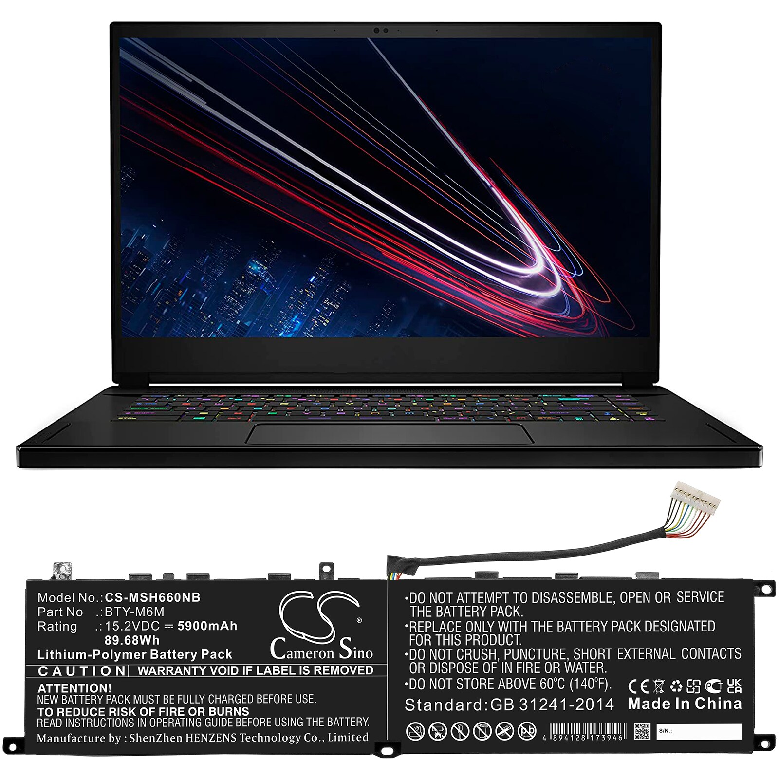 Batteri til bærbar PC for MSI Gs66 Stealth, Ge66 Raider osv.
