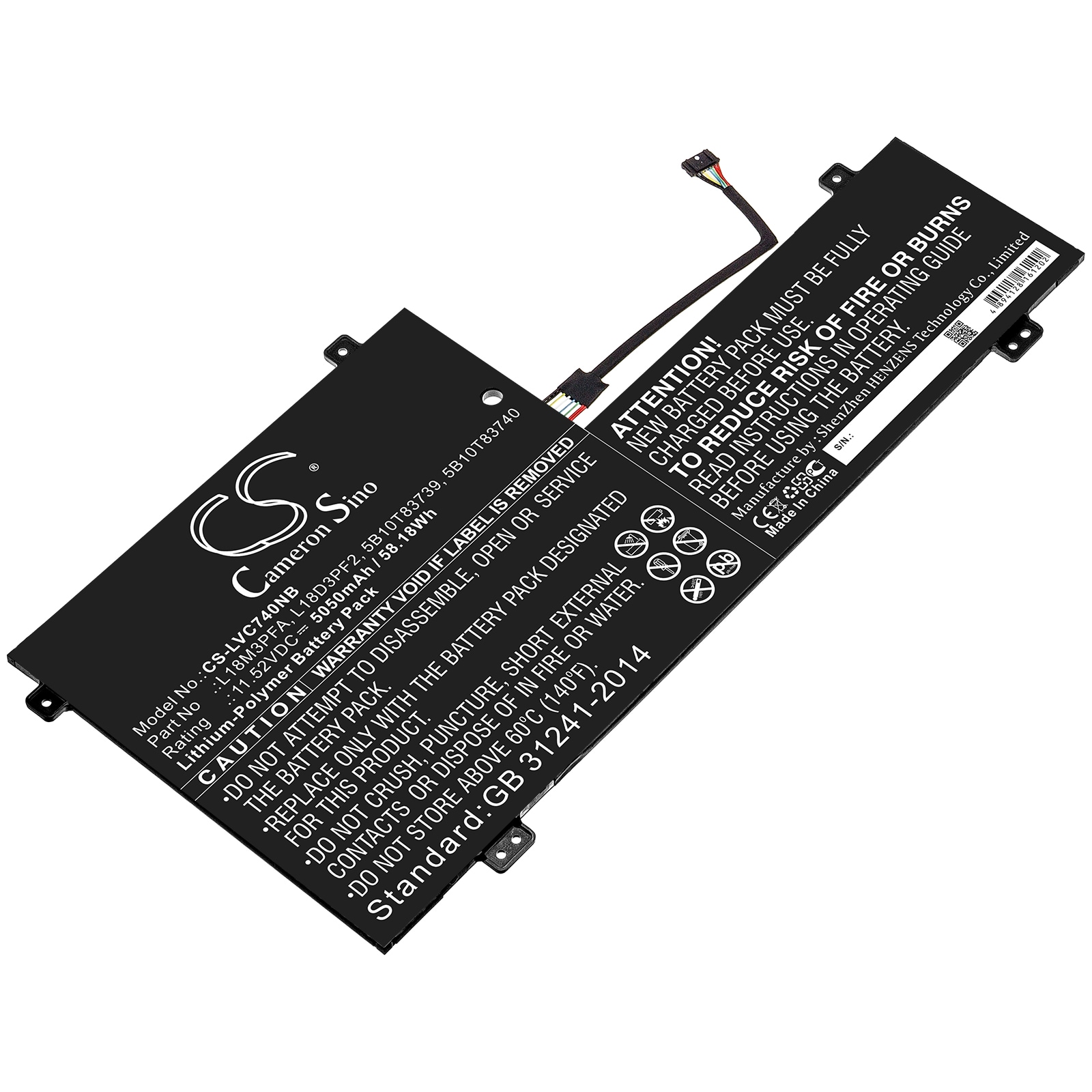 Batteri til bærbar PC for Lenovo Yoga C740, Yoga C740-15IML, YOGA C740-15