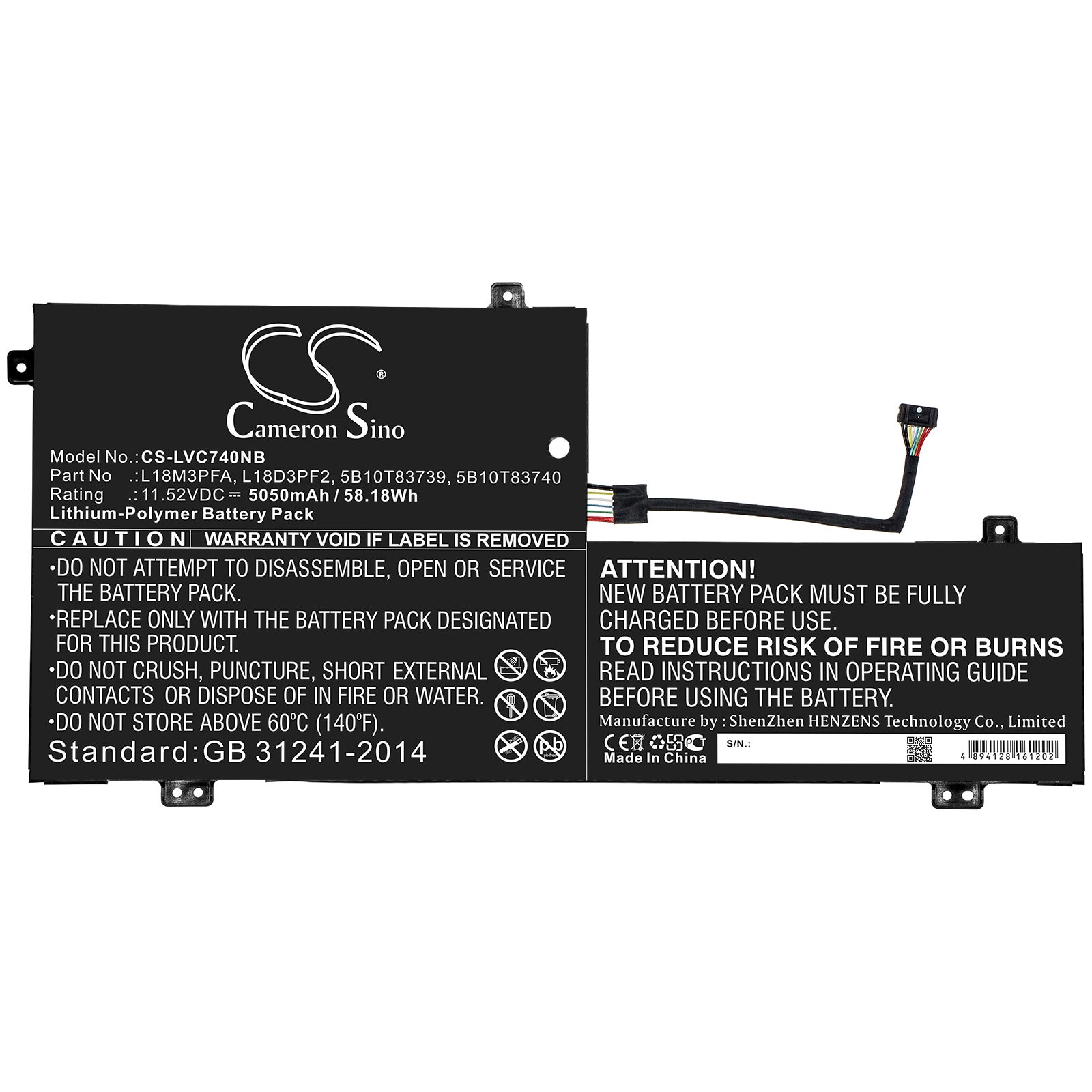 Batteri til bærbar PC for Lenovo Yoga C740, Yoga C740-15IML, YOGA C740-15
