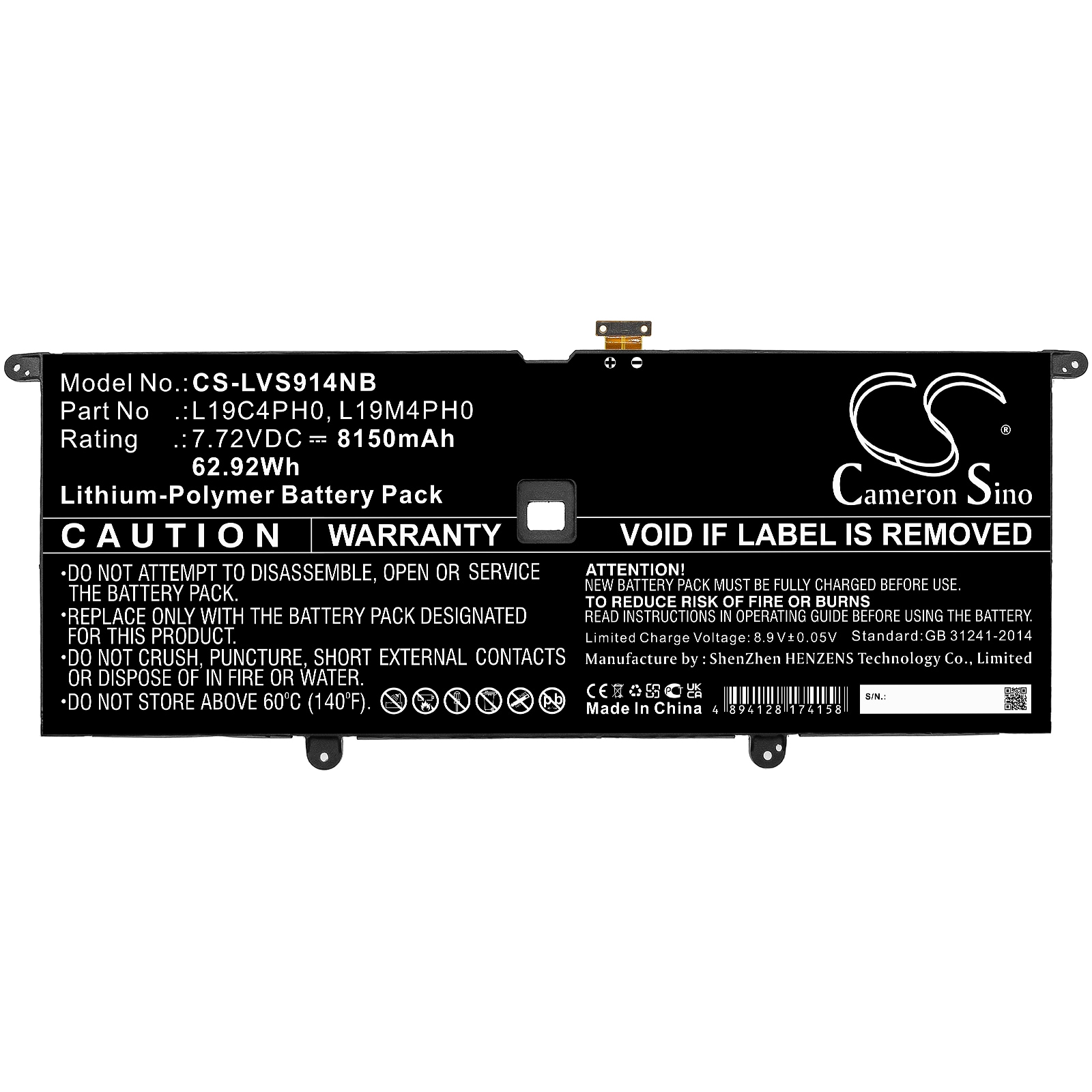 Batteri til bærbar PC for Lenovo Yoga Slim 9 14ITL5 82D1002VIV og andre.
