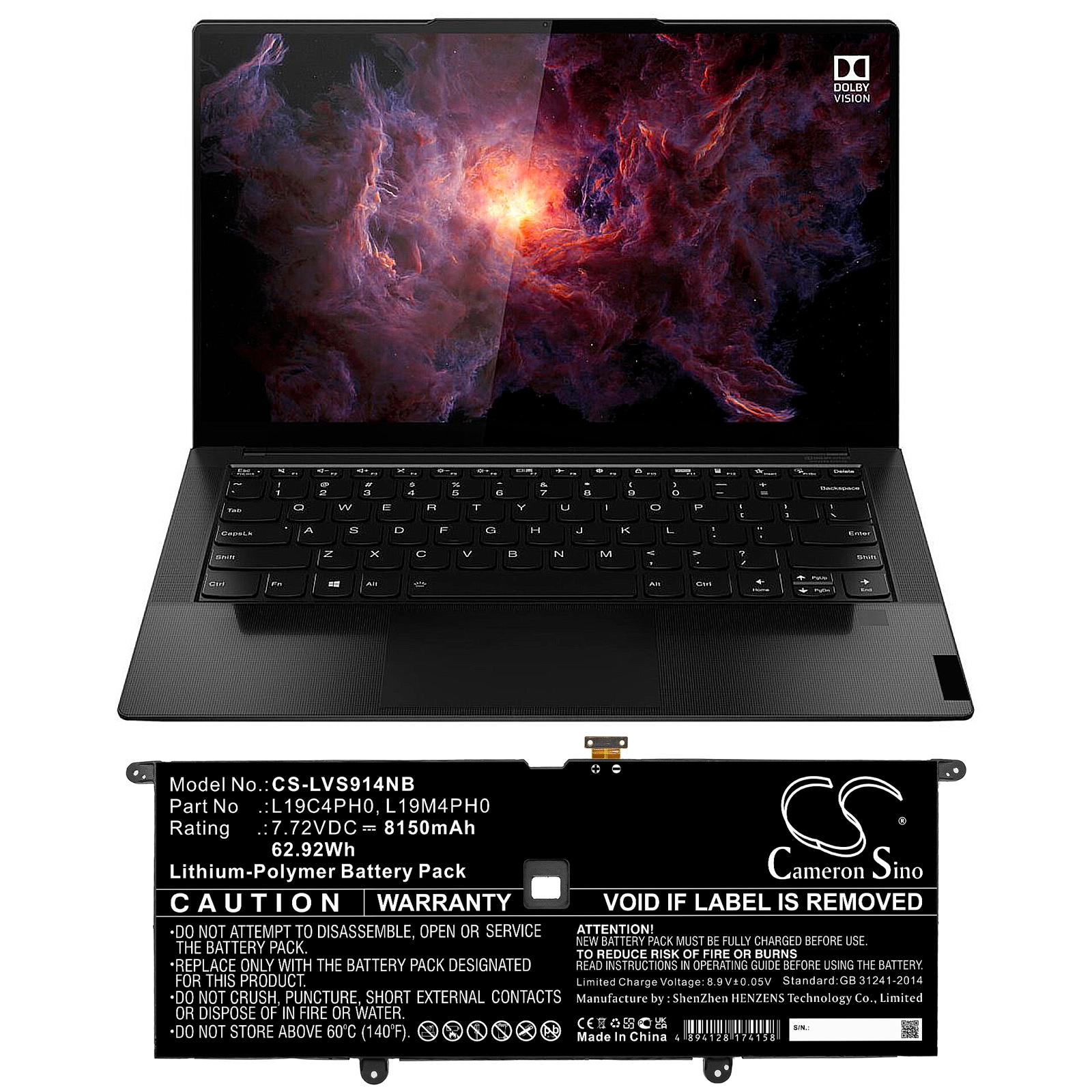 Batteri til bærbar PC for Lenovo Yoga Slim 9 14ITL5 82D1002VIV og andre.