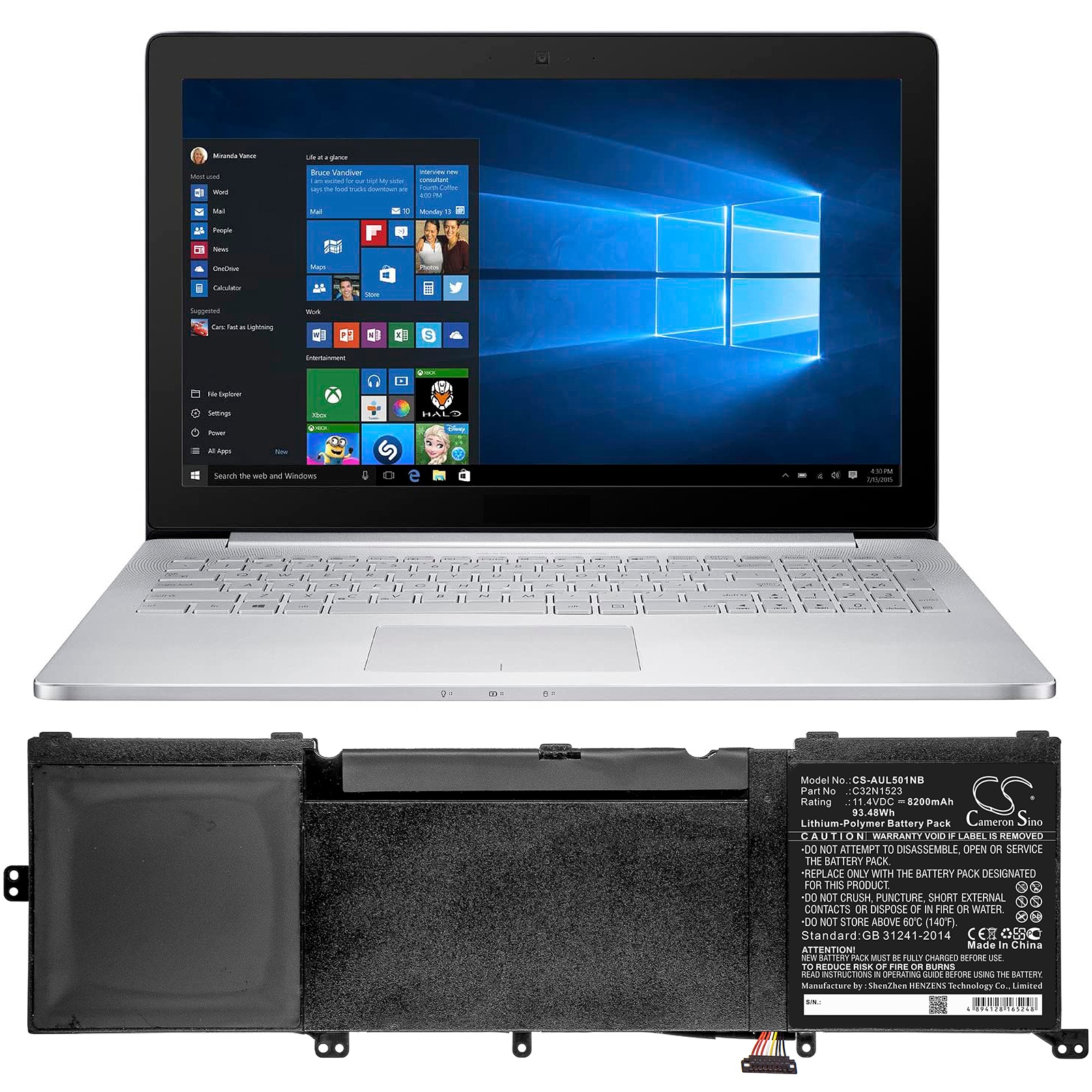 Batteri til bærbar PC for Asus UX501VW-FY062T, ZenBook UX501VW-FJ128T og andre.