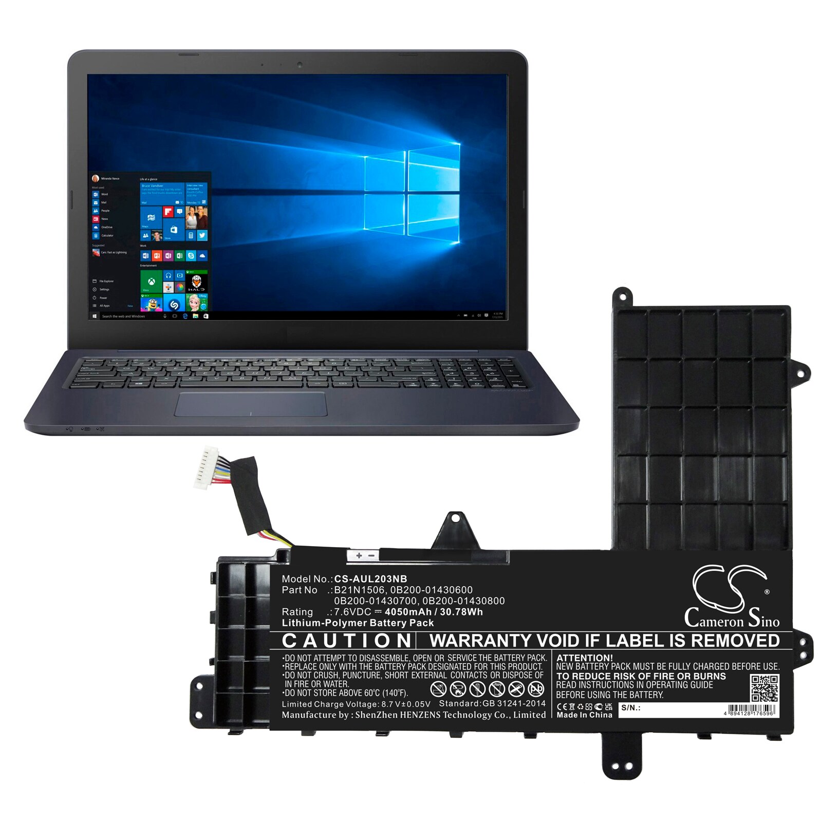 Batteri til bærbar PC for Asus E502SA-XO123T, E502SA-DM065 og andre.