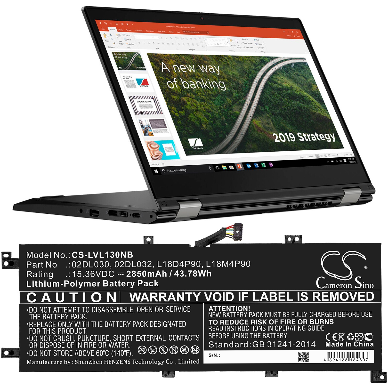 Batteri til bærbar PC for Lenovo ThinkPad L13-20R4S4L200 og andre.