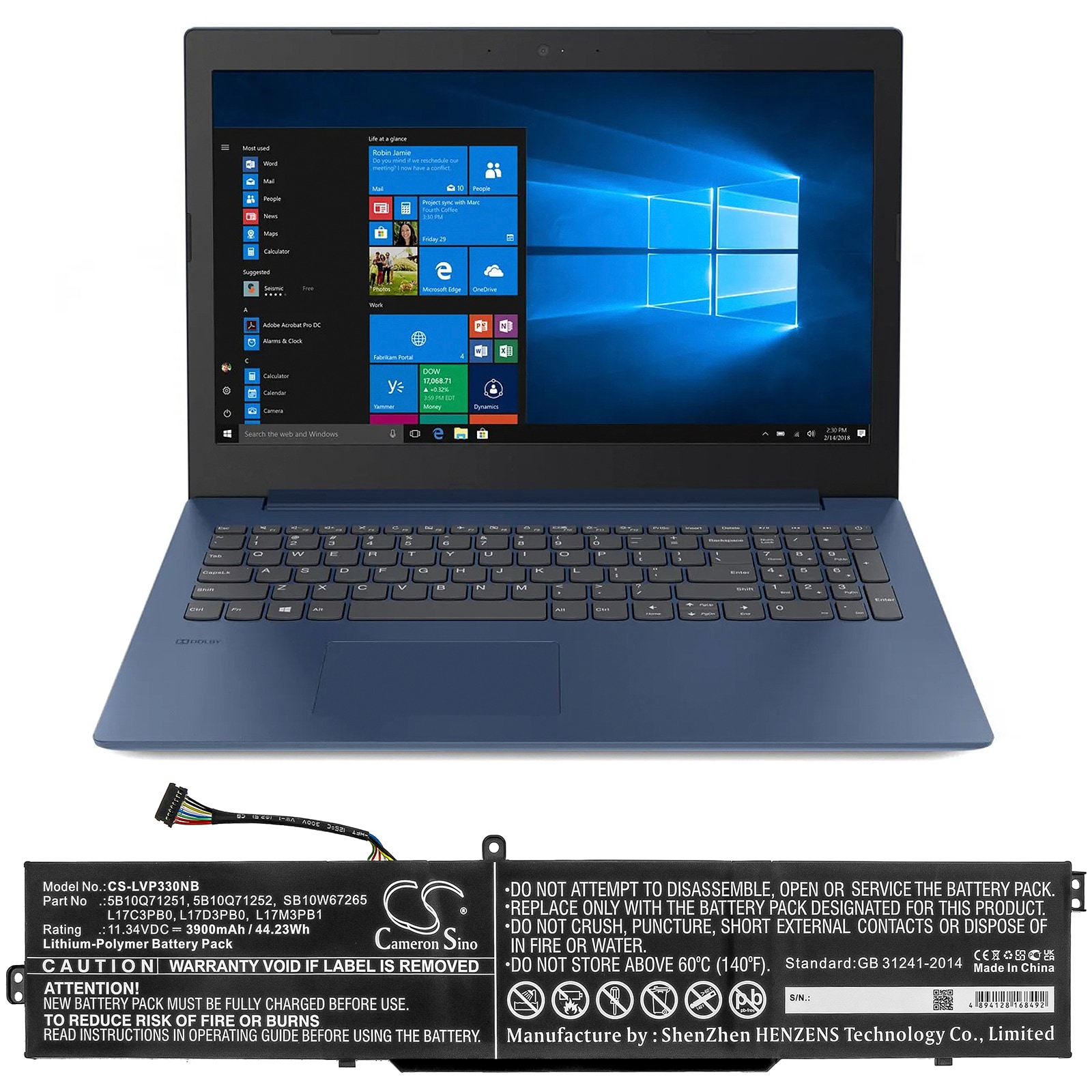 Batteri til bærbar PC for Lenovo IdeaPad 330-15ICH 81FK00A5AU og andre.