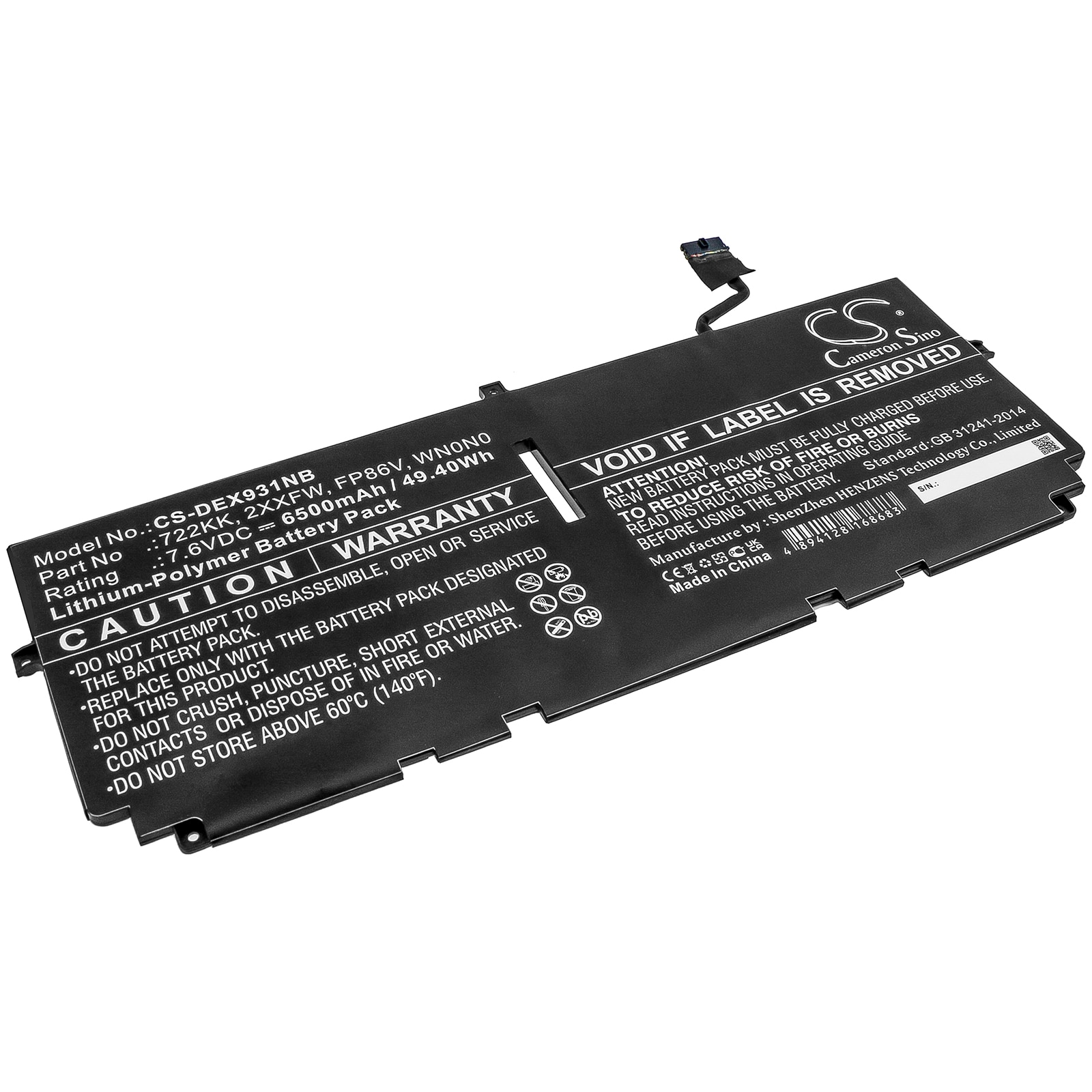 Batteri til bærbar PC for DELL XPS 13 9300 i5 FHD, XPS 13 9300 2020 og andre.