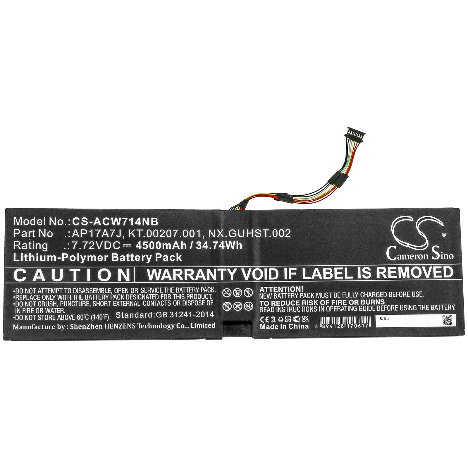 Batteri til bærbar PC for Acer Swift 7 SF714-51T-M1F6 og andre