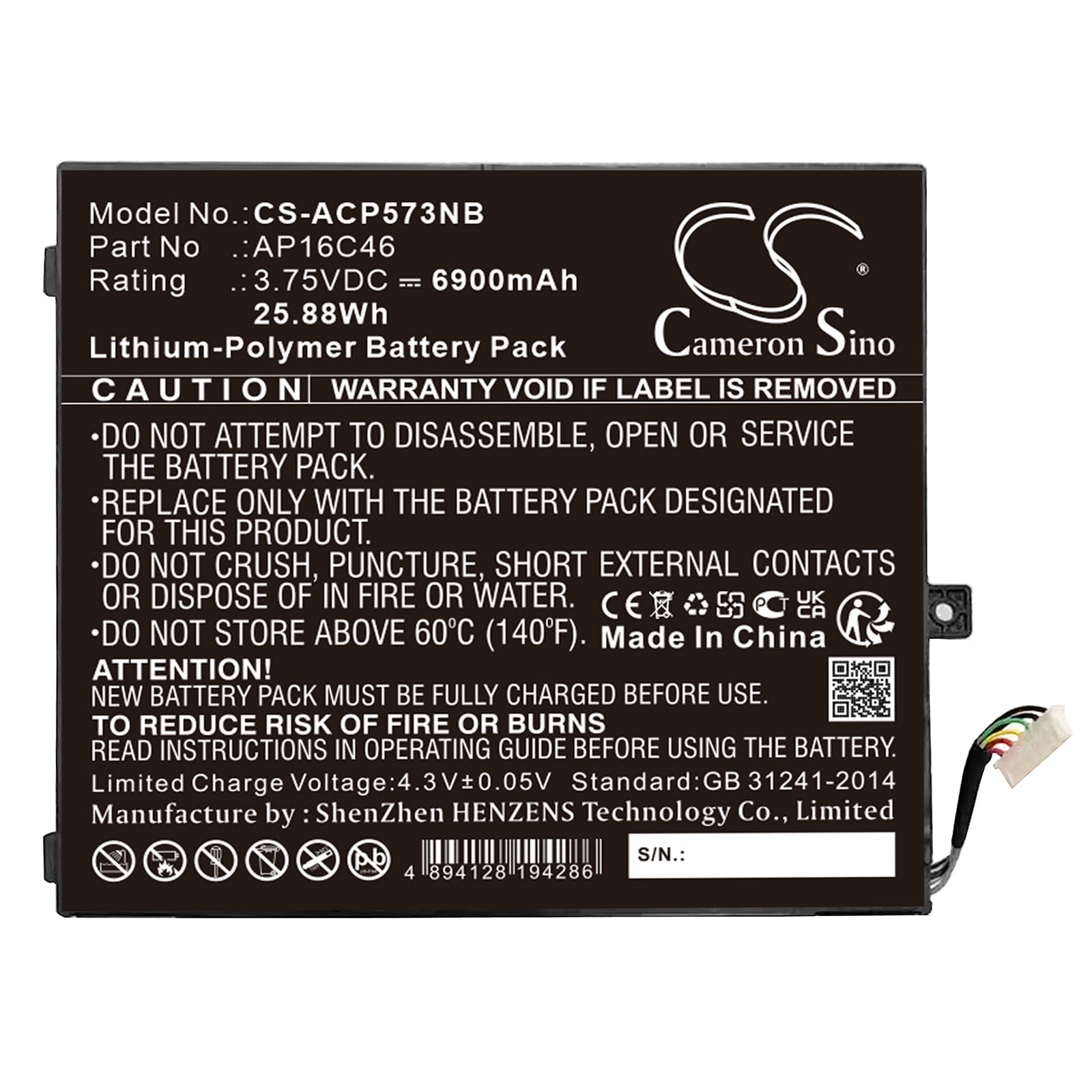 Batteri til bærbar PC for Acer Interruptor SW5-017-17BU, Aspire E5-573