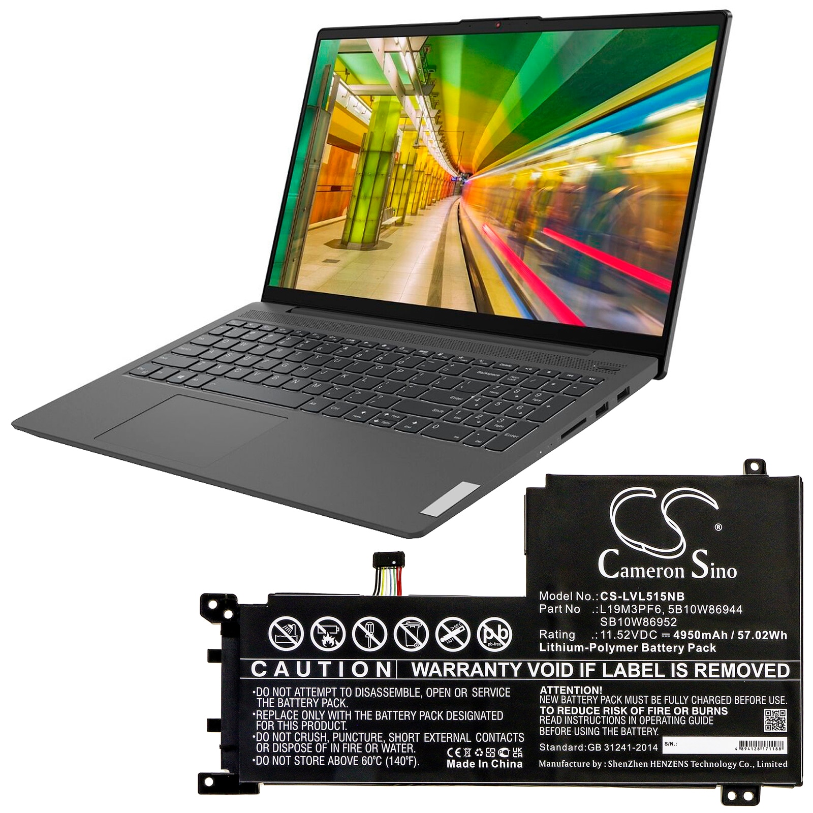 Batteri til bærbar PC for Lenovo IdeaPad 5-15IIL05 81YK003VMZ og andre.