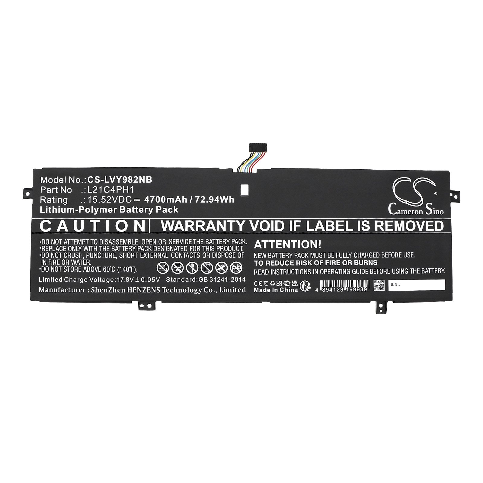 Batteri til bærbar PC for Lenovo Yoga Slim 9 14IAP7 82T0001ETA og andre.