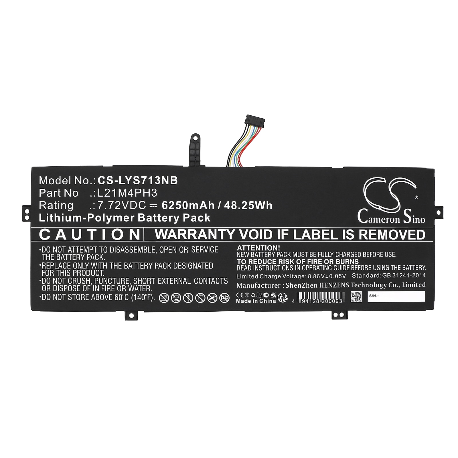 Batteri til bærbar PC for Lenovo Yoga Slim 7 Carbon 13IAP7 82U9003GPB og andre.