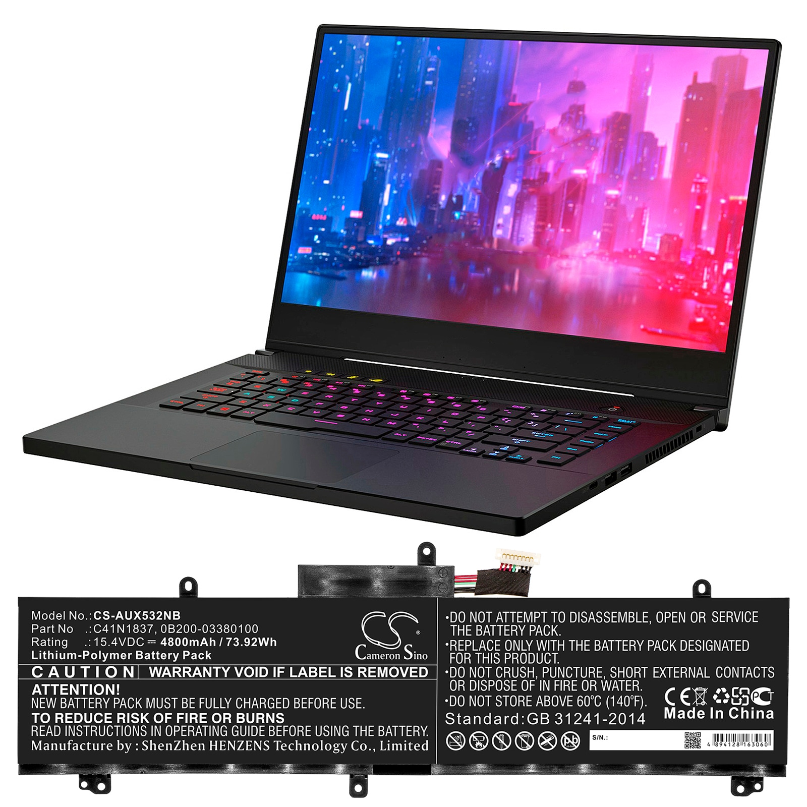 Batteri til bærbar PC for Asus GX532GV, ROG Zephyrus G15 GA502IU-AL011T og andre.