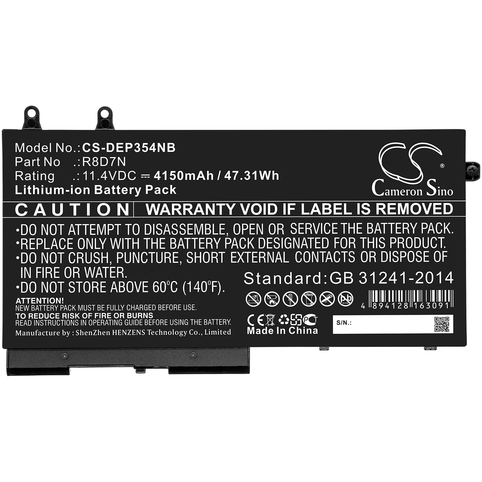 Batteri til bærbar PC for DELL Precision 15 3540, Inspiron 7591 og andre.