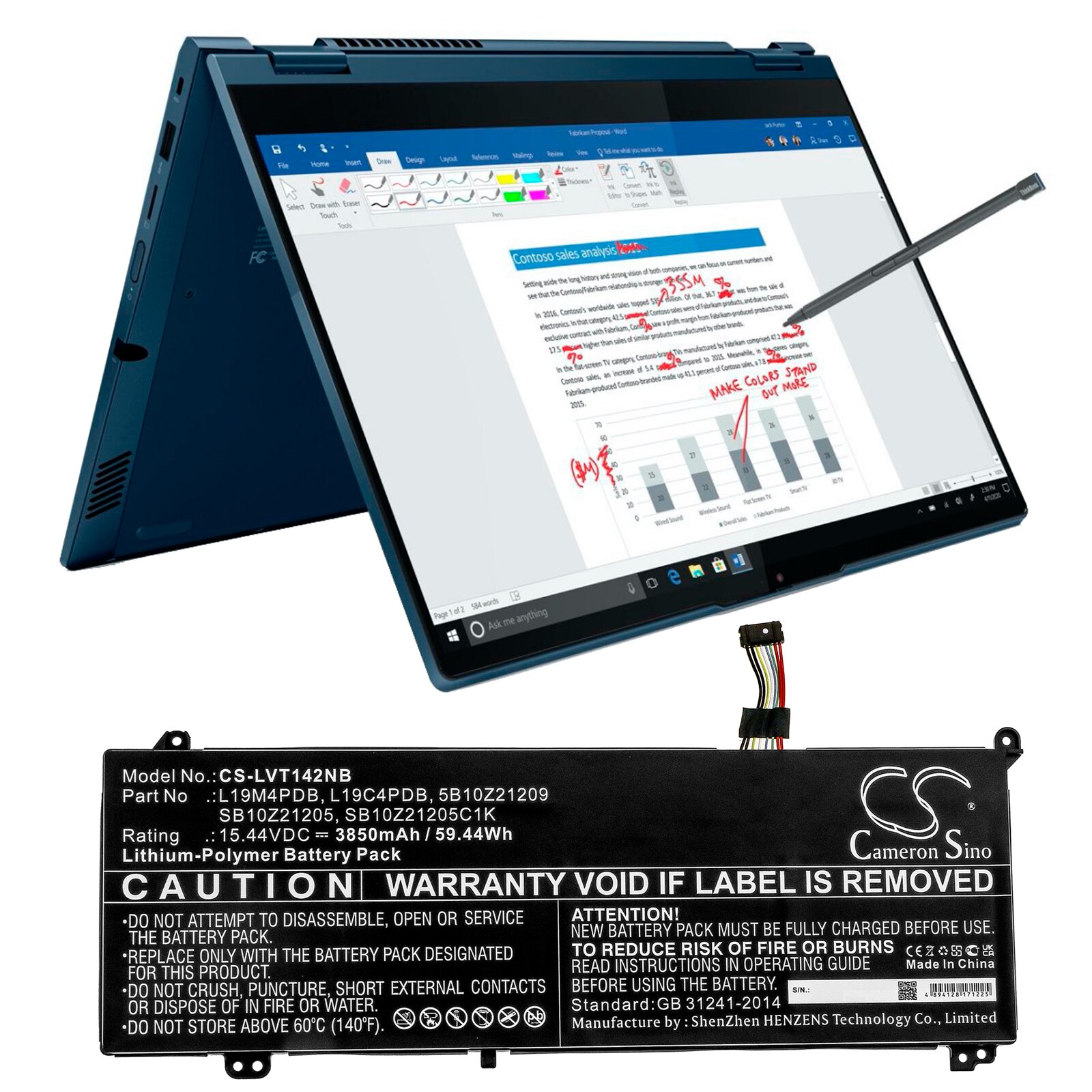 Batteri til bærbar PC for Lenovo ThinkBook 14s Yoga ITL-20WE000YAU og andre.