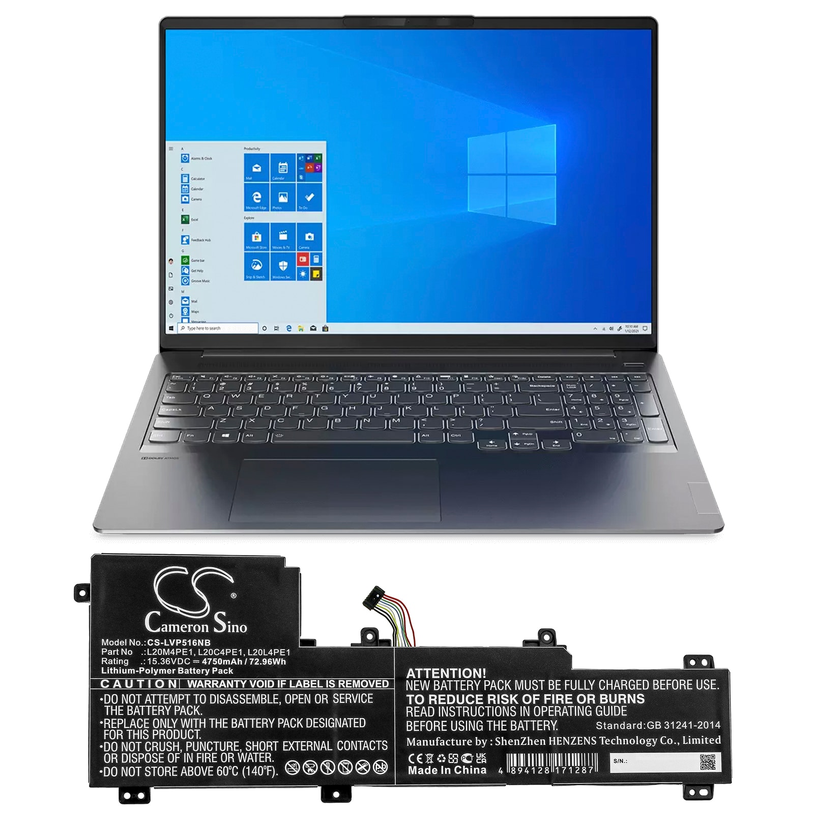 Batteri til bærbar PC for Lenovo IdeaPad 5 Pro, IdeaPad 5 Pro-16IHU6 og andre.