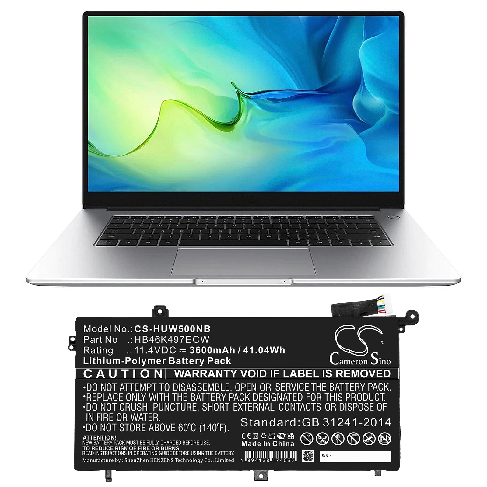 Batteri til bærbar PC for Huawei MateBook D, 53010BAJ, Matebook D I5 8G og andre.