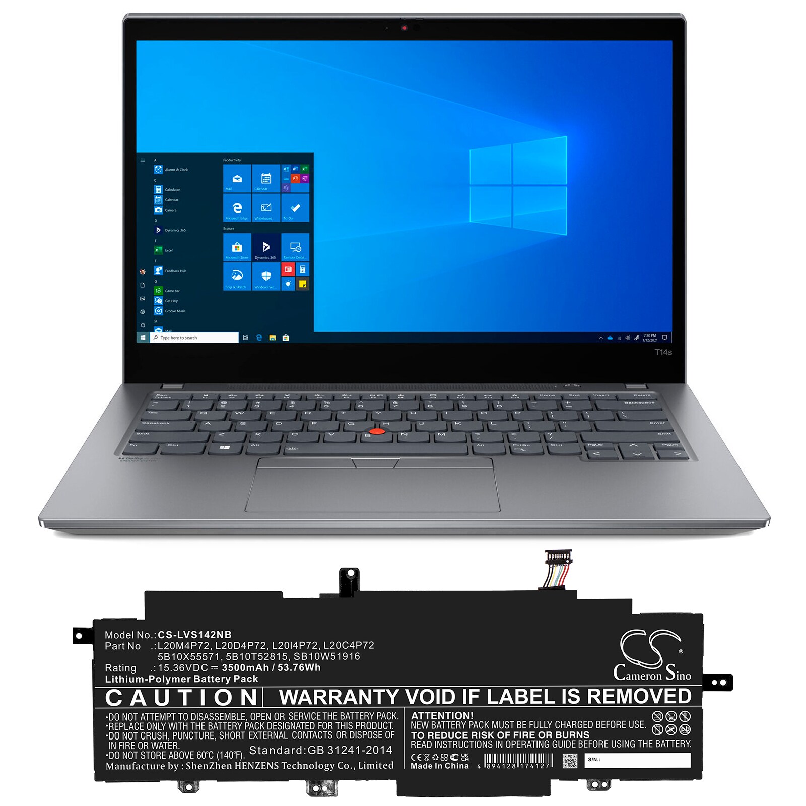Batteri til bærbar PC for Lenovo ThinkPad T14s Gen 2, ThinkPad X13 Gen 2 og andre.