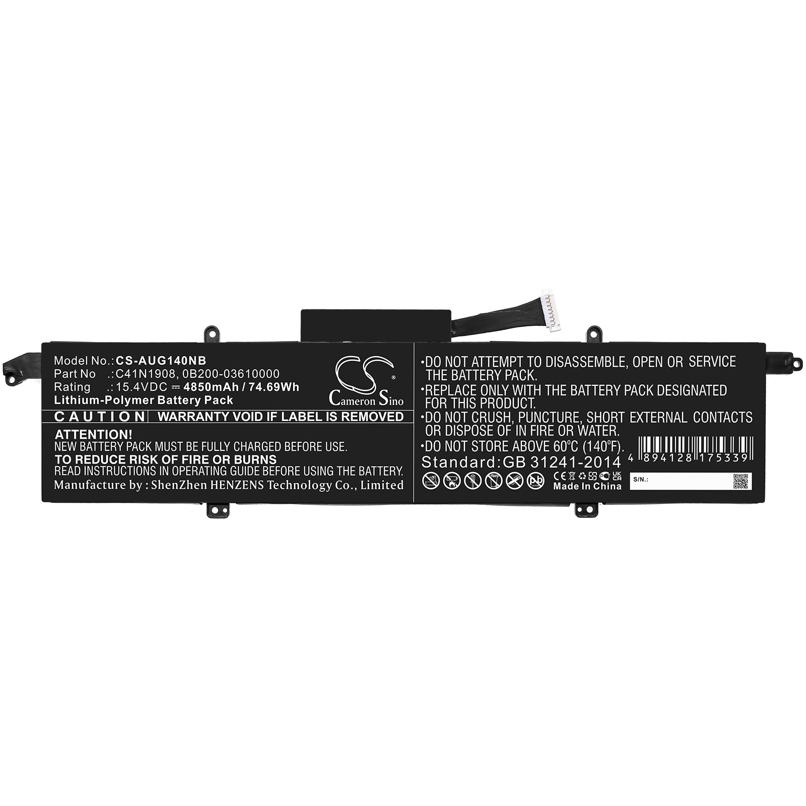 Batteri til bærbar PC for Asus ROG Zephyrus G14 GA401IV-HE135T og andre.