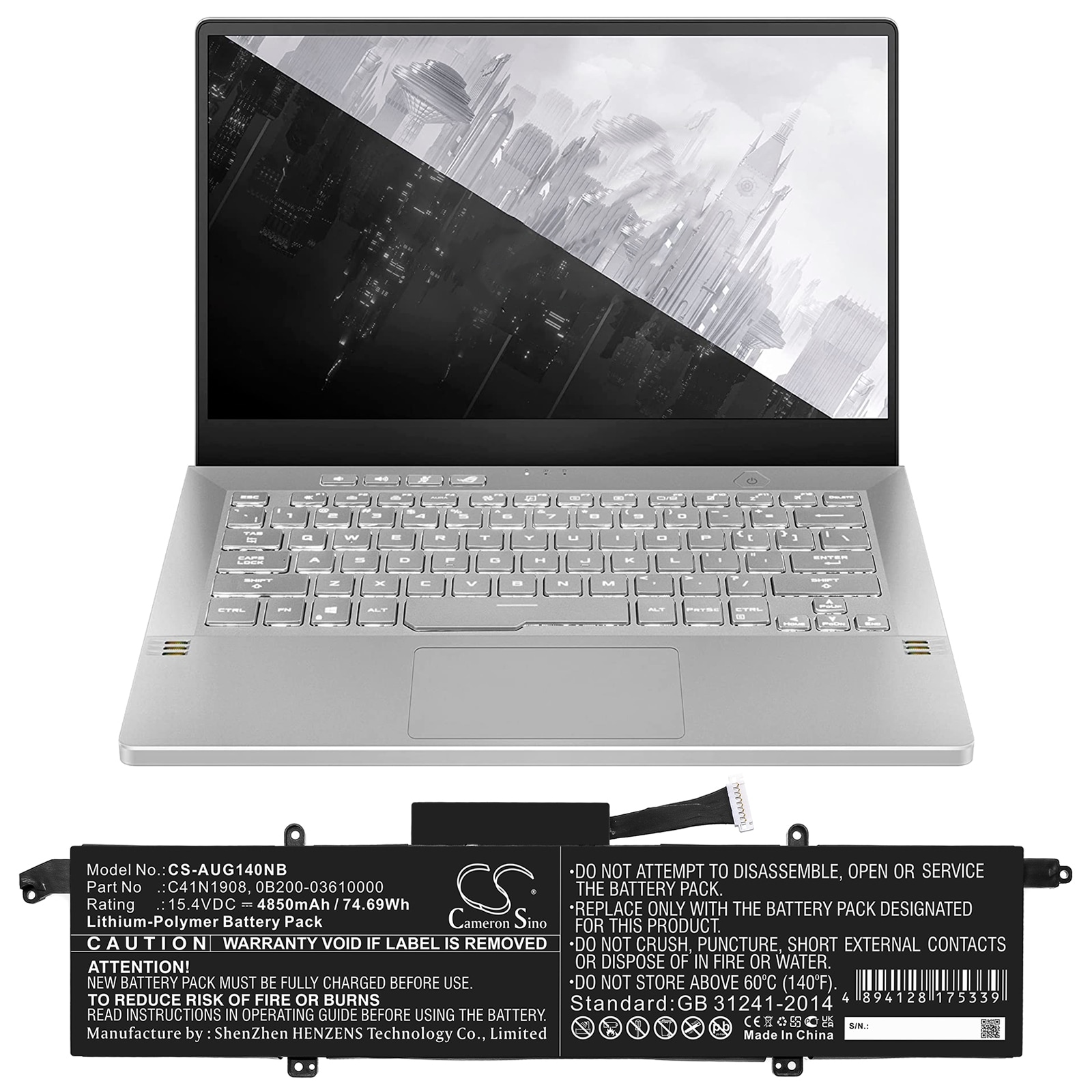 Batteri til bærbar PC for Asus ROG Zephyrus G14 GA401IV-HE135T og andre.