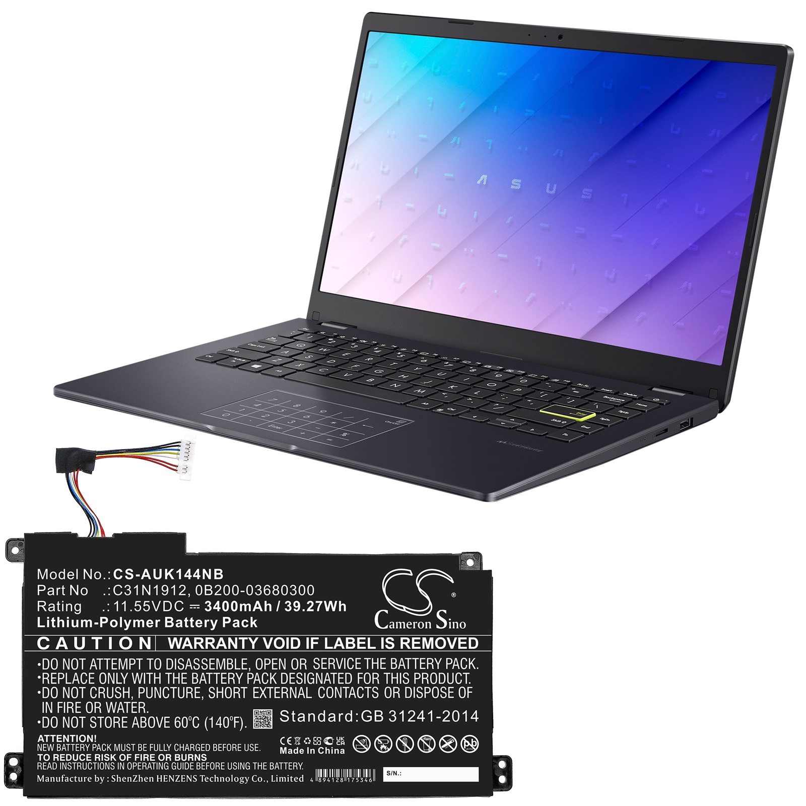 Batteri til bærbar PC for Asus VivoBook 14 E410MA-EK007TS, E510MA-BR295R og andre.