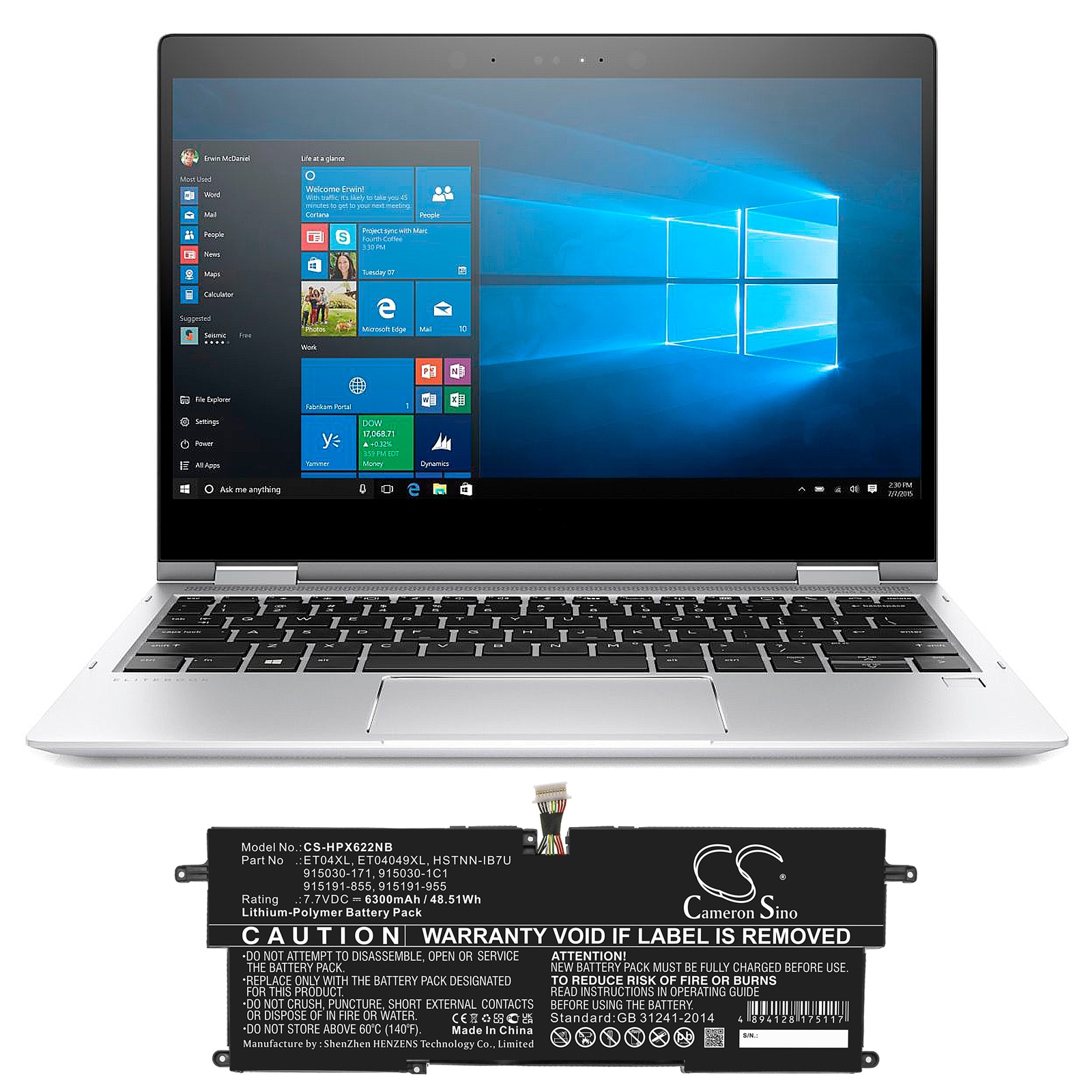 Batteri til bærbar PC for HP Elitebook X360 1020 G2-1eq23ea og andre