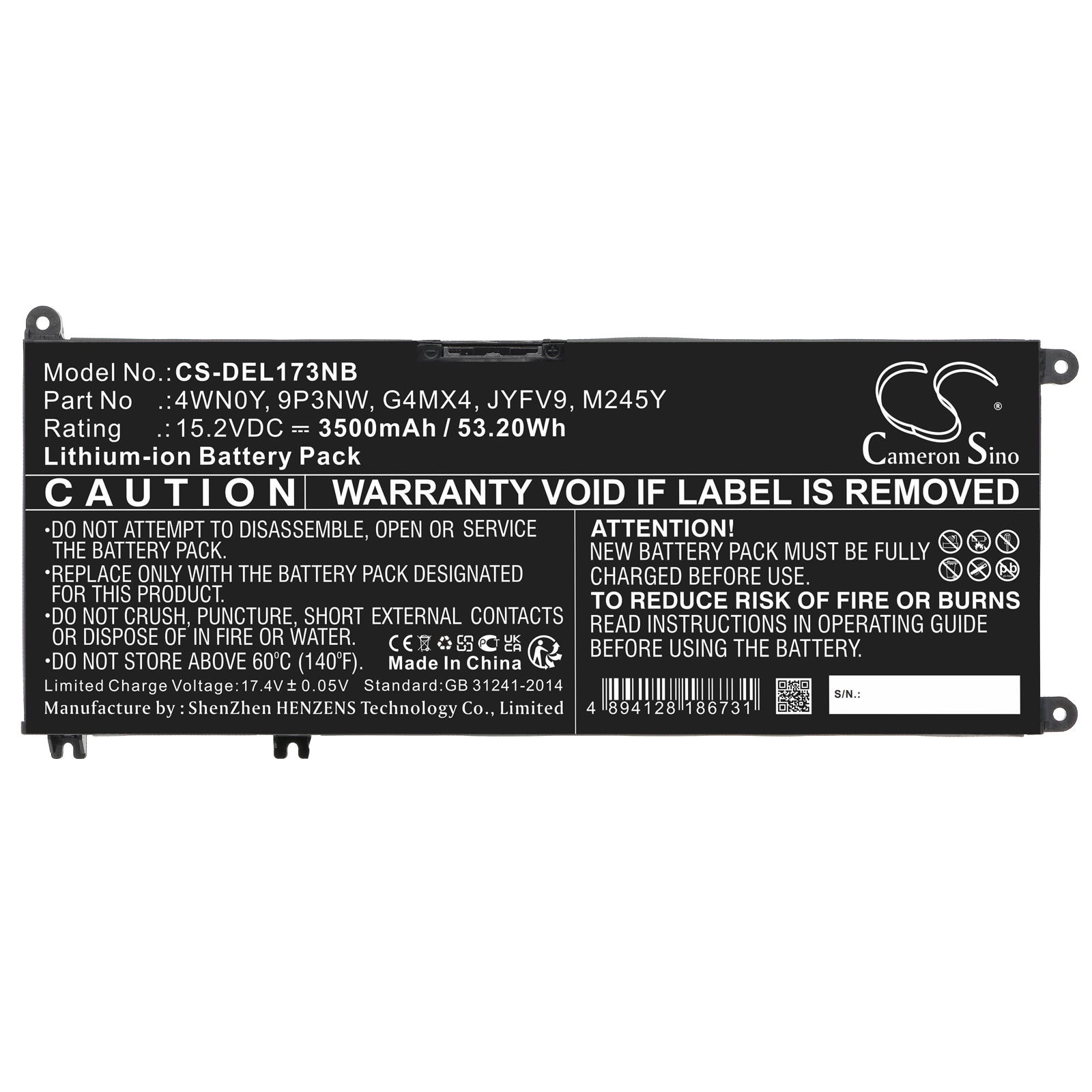 Batteri til bærbar PC for DELL Inspiron 13 7577, Inspiron 13 7779 og andre.