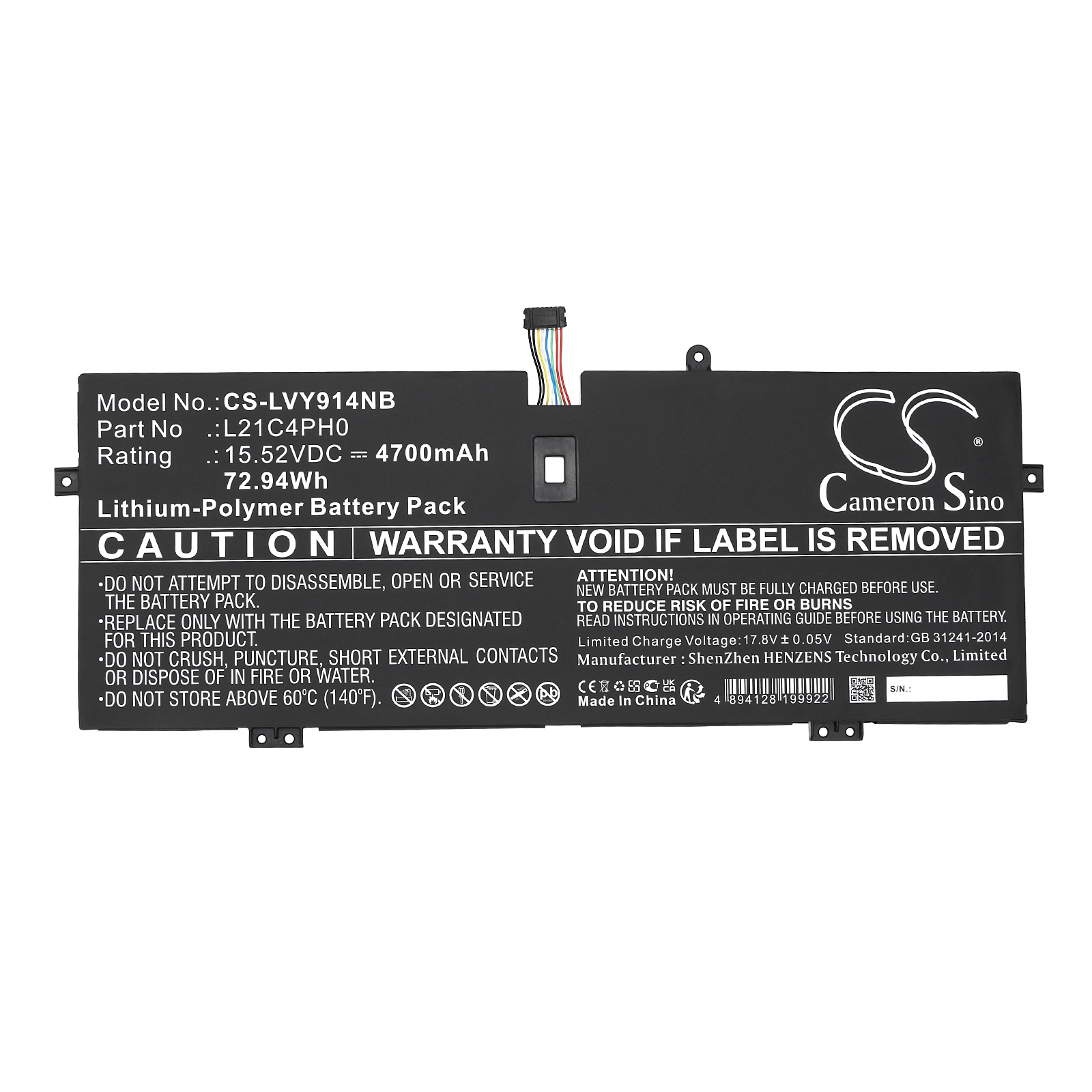 Batteri til bærbar PC for Lenovo Yoga 9 14ITL5-82BG008EPB og andre.