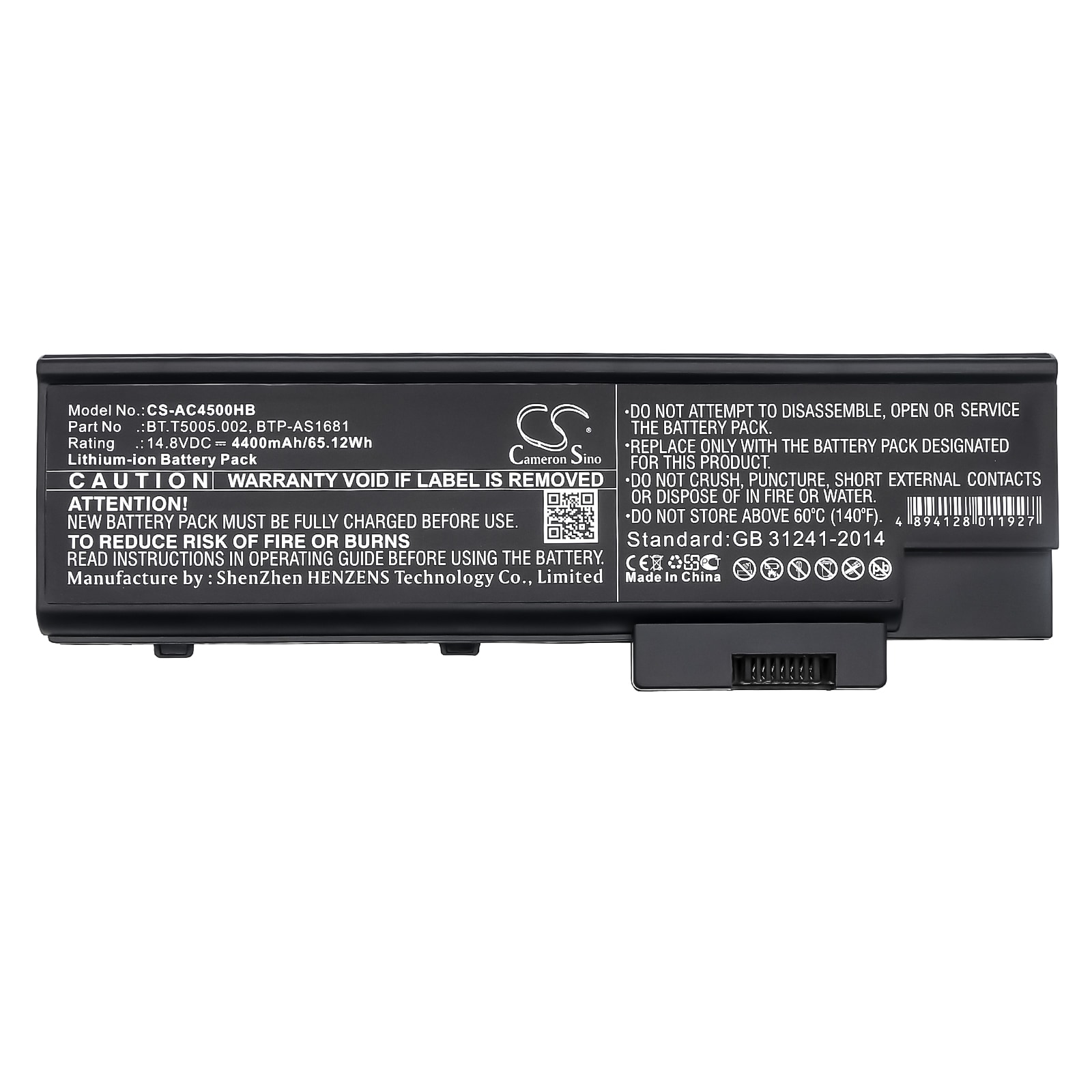 Batteri til bærbar PC for Acer Aspire 1640LC, Aspire 1691, Aspire 3002NWLCi og andre.