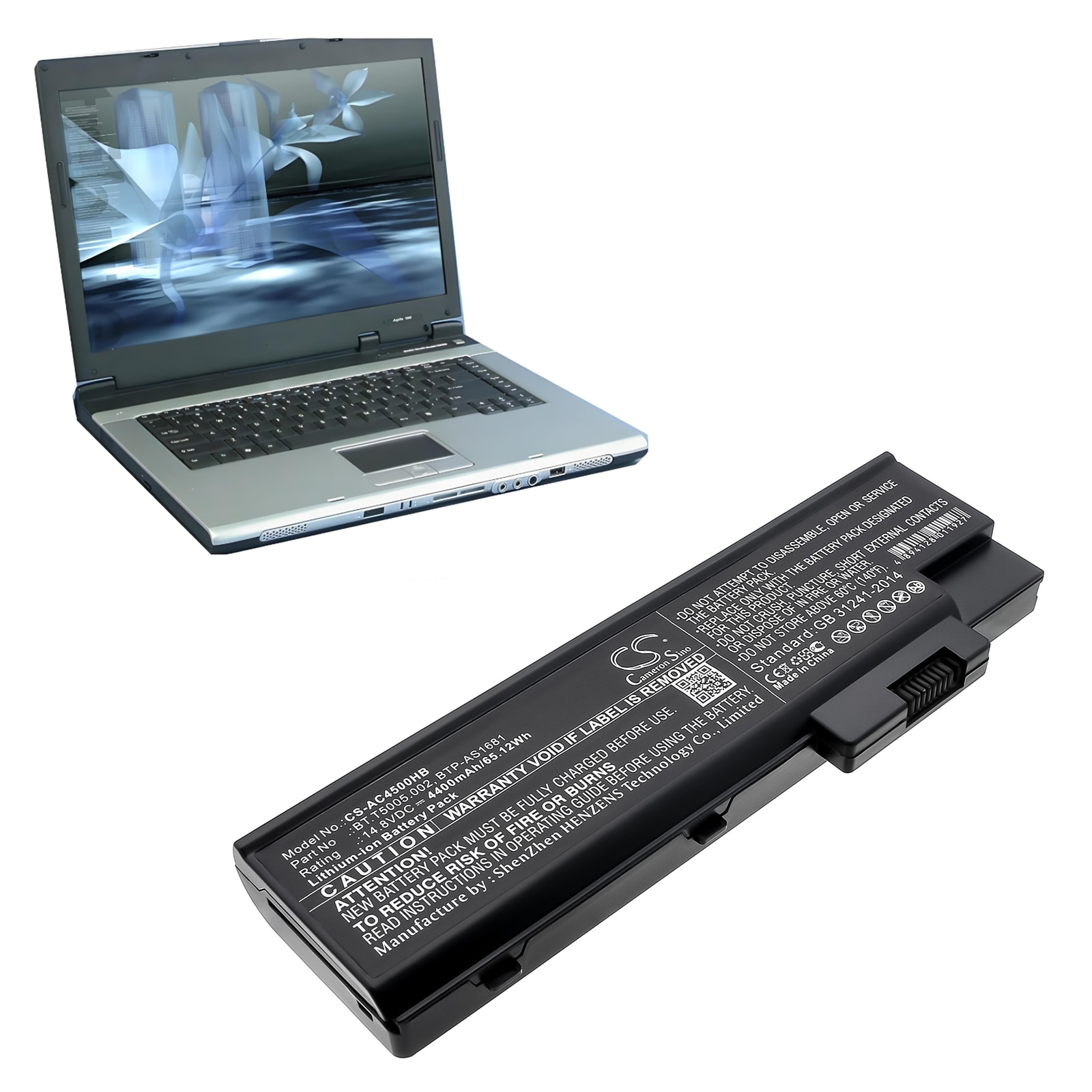 Batteri til bærbar PC for Acer Aspire 1640LC, Aspire 1691, Aspire 3002NWLCi og andre.