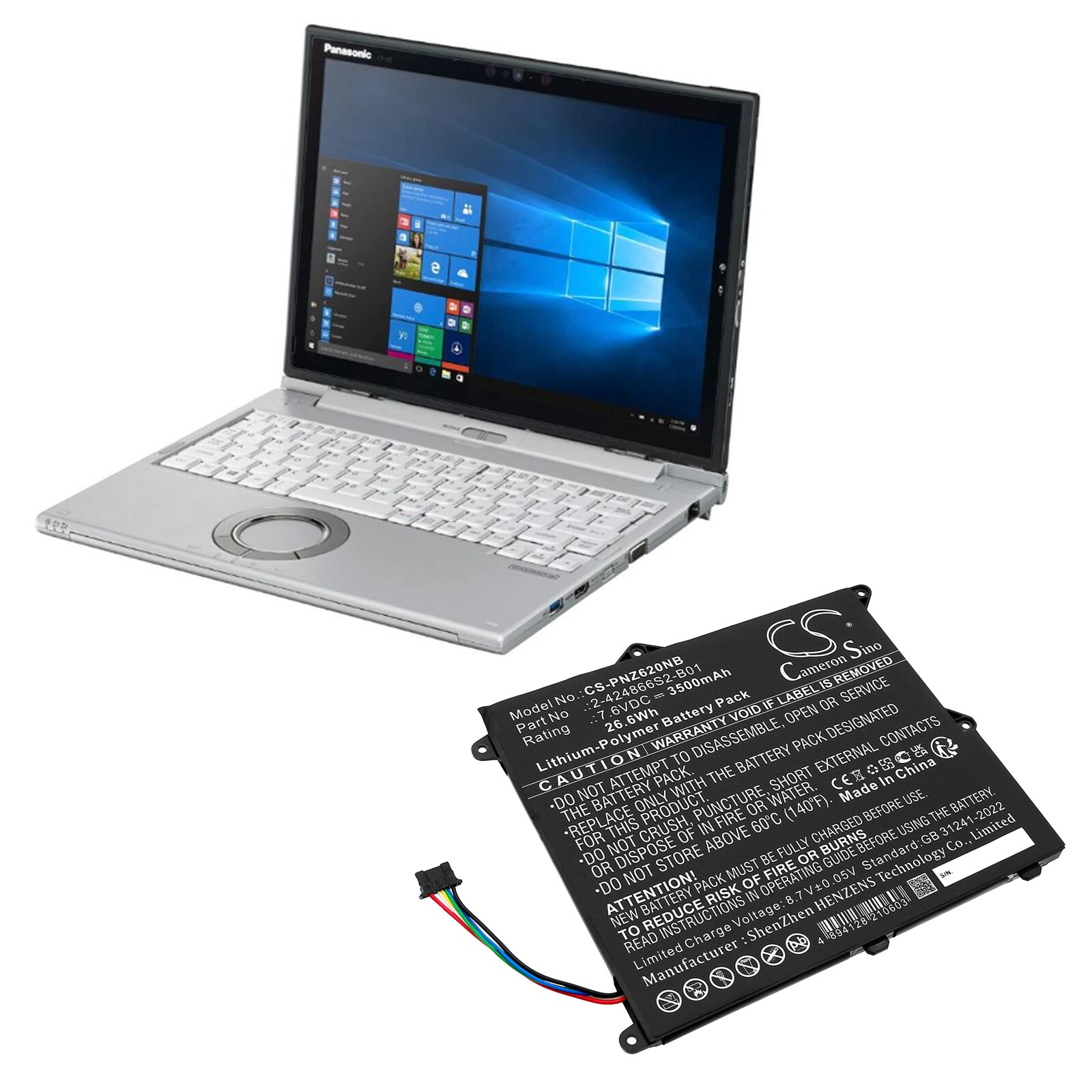 Batteri til bærbar PC for Panasonic CF-XZ6, CF-XZ62, CF-XZ62DCQR og andre.