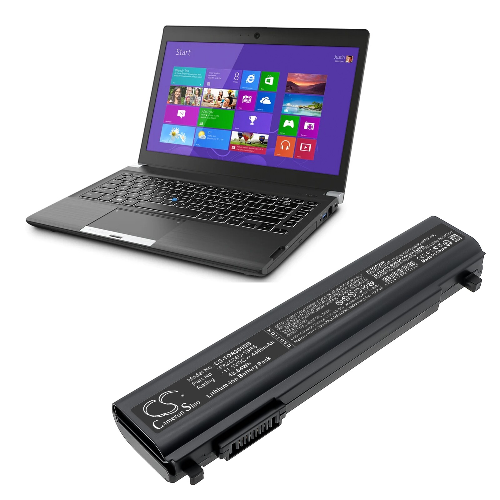 Batteri til bærbar PC for Toshiba Portege R300, Portege R30-A-11M og andre.