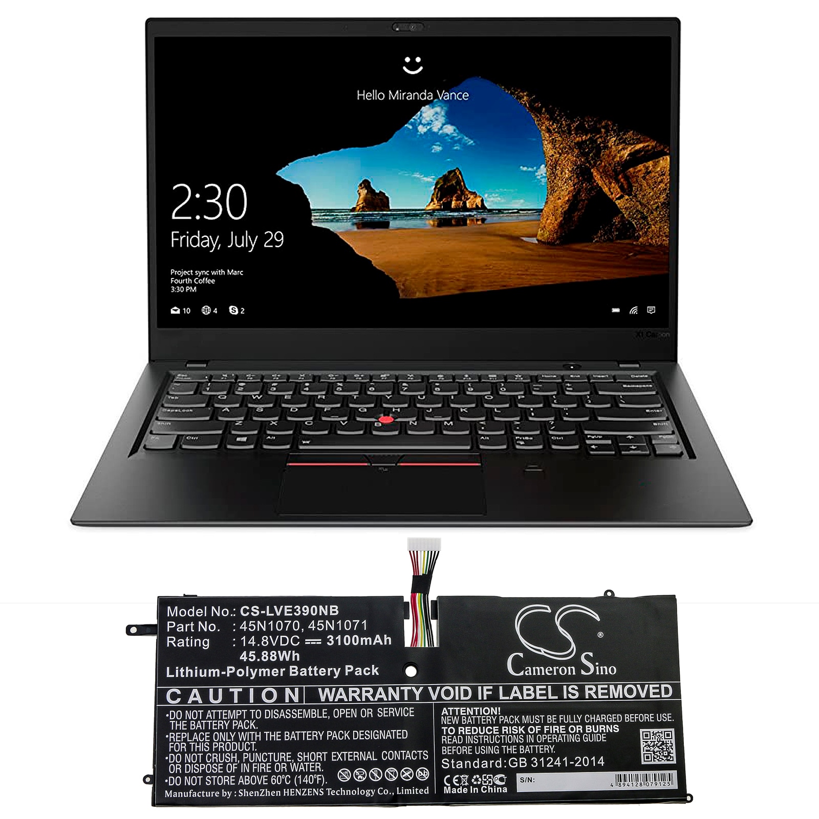 Batteri til bærbar PC for Lenovo ThinkPad X1 Carbon 3460-22U og andre.