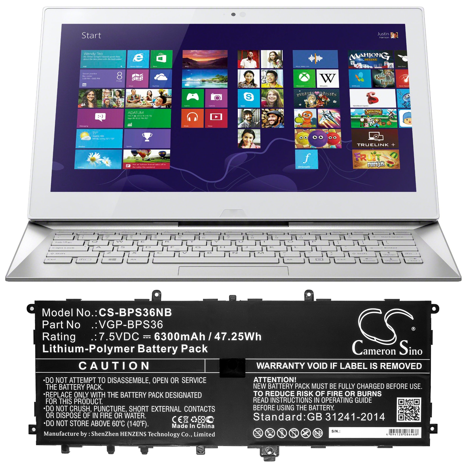 Batteri til bærbar PC for Sony VAIO Duo 13, SVD1322ZPWR, SVP1321ZPWR og andre.