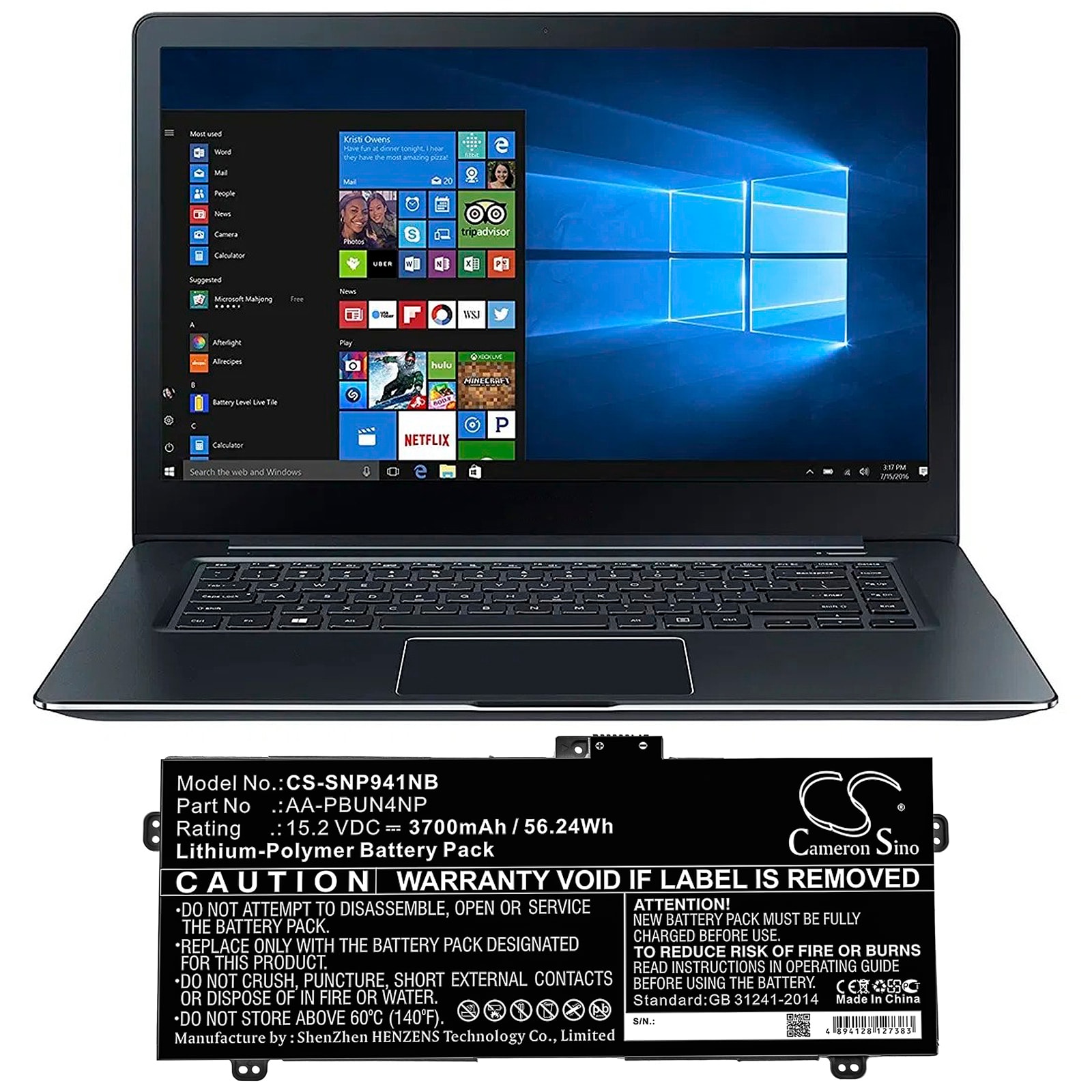 Batteri til bærbar PC for Samsung ATIV Book 9 Pro, NP940Z5L, NP940Z5J og andre.
