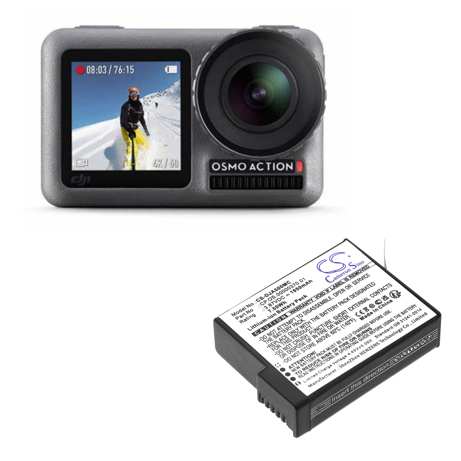 Batteri til DJI Osmo Action 5 – 1950 mAh Li-ion Erstatningsbatteri