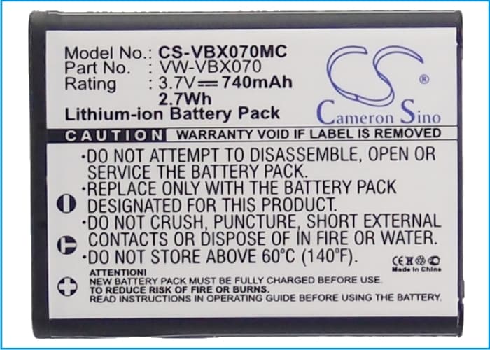 Batteri til kamera for Panasonic HX-WA10, HX-DC1, HX-DC10 osv.
