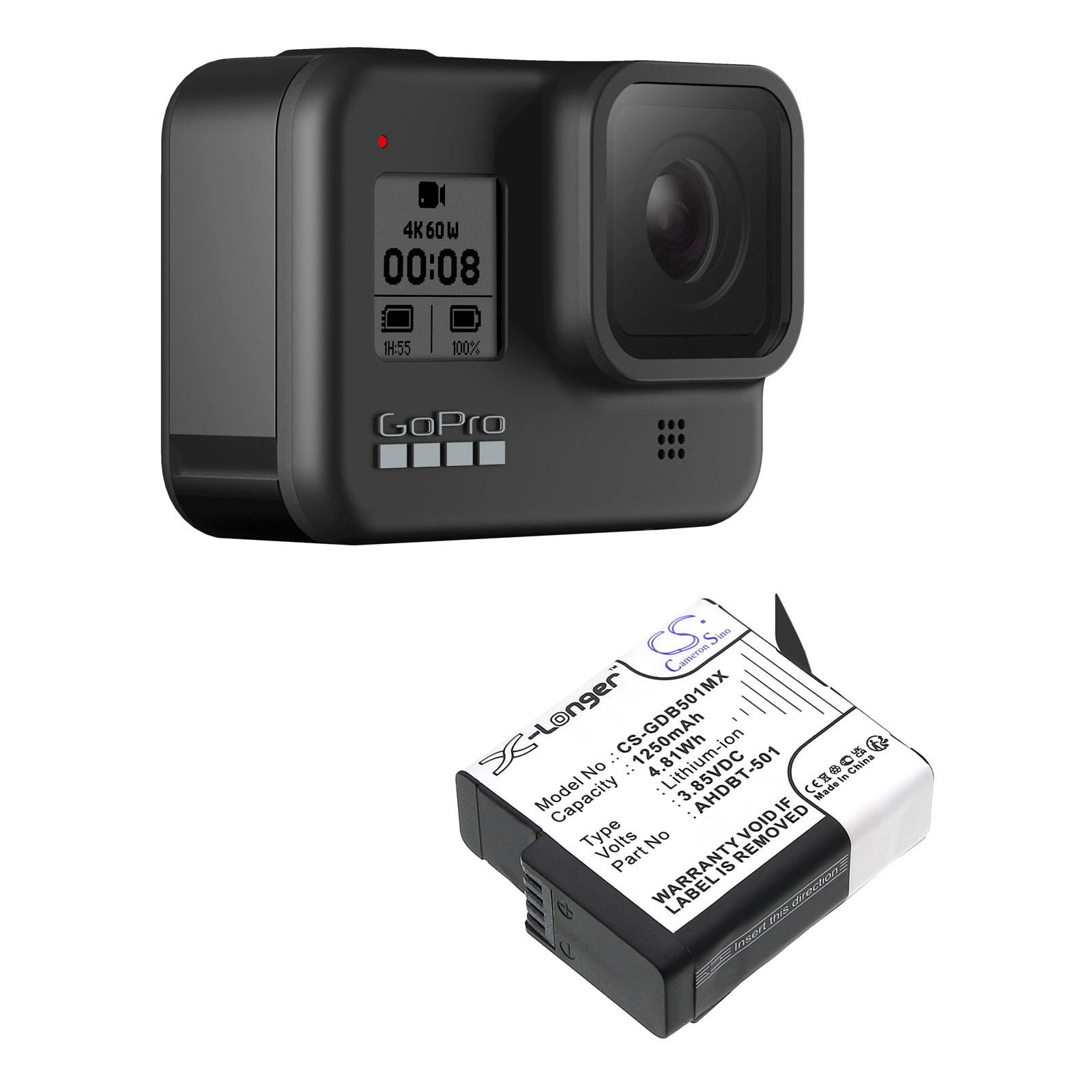 Batteri for kamera for GoPro Hero 5, CHDHX-501, ASST1 og andre.