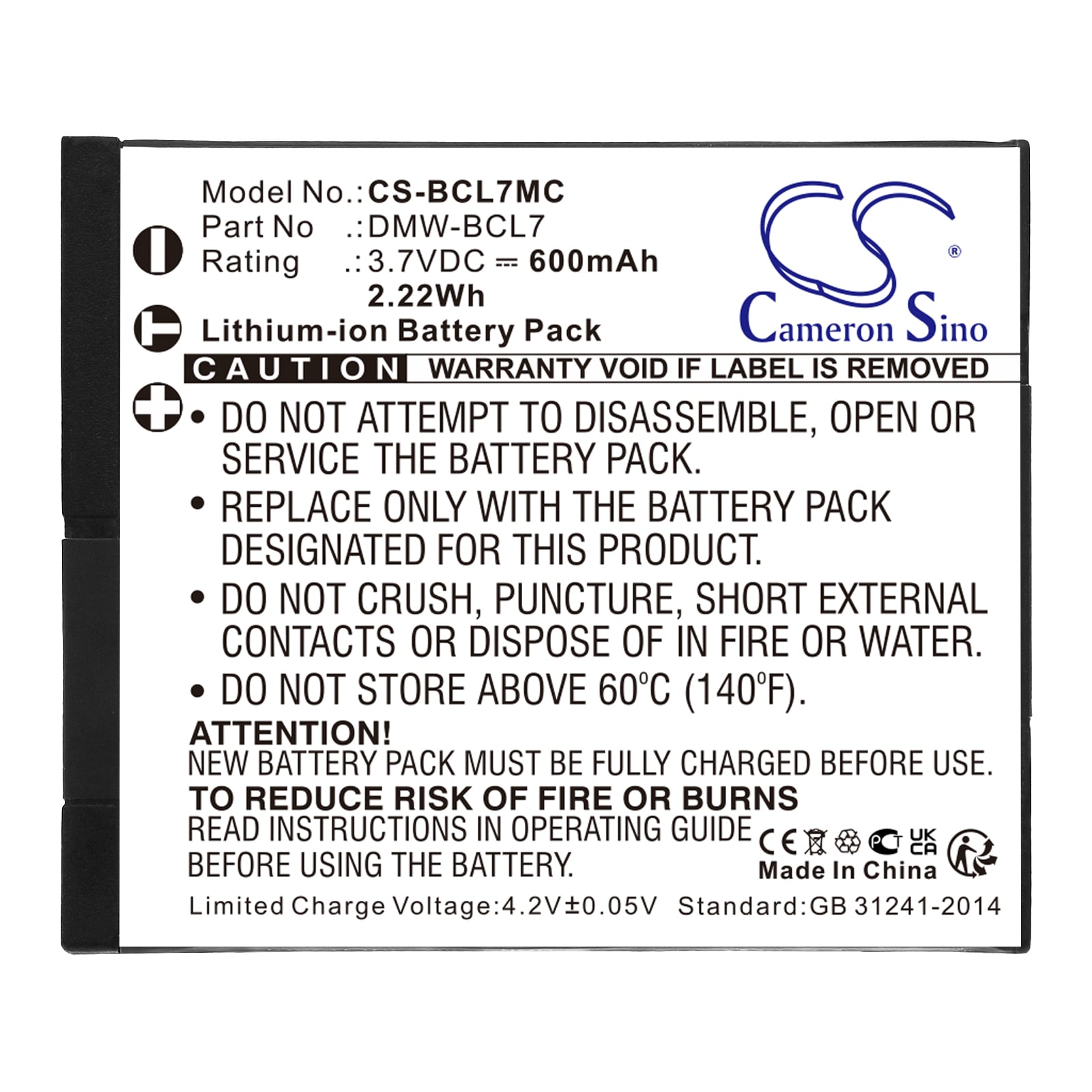 Batteri til kamera for Panasonic Lumix DMC-F5, Lumix DMC-F5K, Lumix DMC-FH10 og andre.