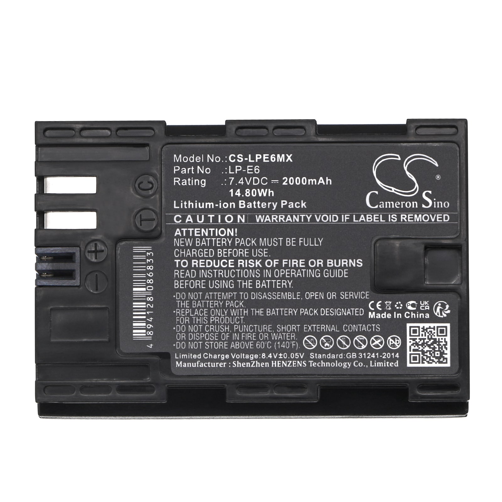 Batteri til Canon Kamera – 7,4 V 2000 mAh Li-ion med Lang Levetid