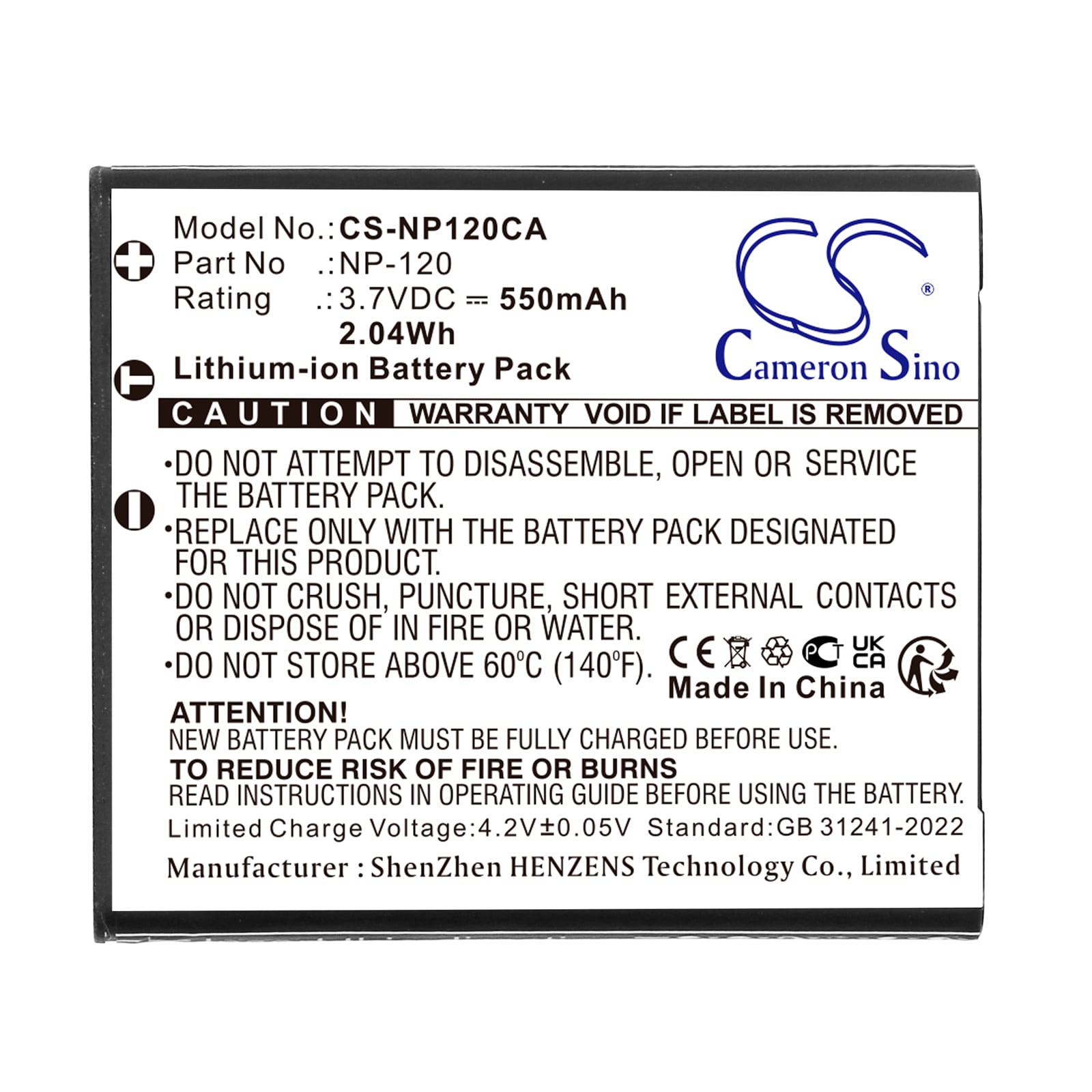 Batteri til kamera for Casio Exilim EX-S200, Exilim EX-S200BE, Exilim EX-S200BK osv.