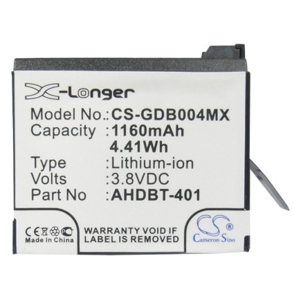 Batteri for GoPro – 1160 mAh Li-ion Erstatningsbatteri